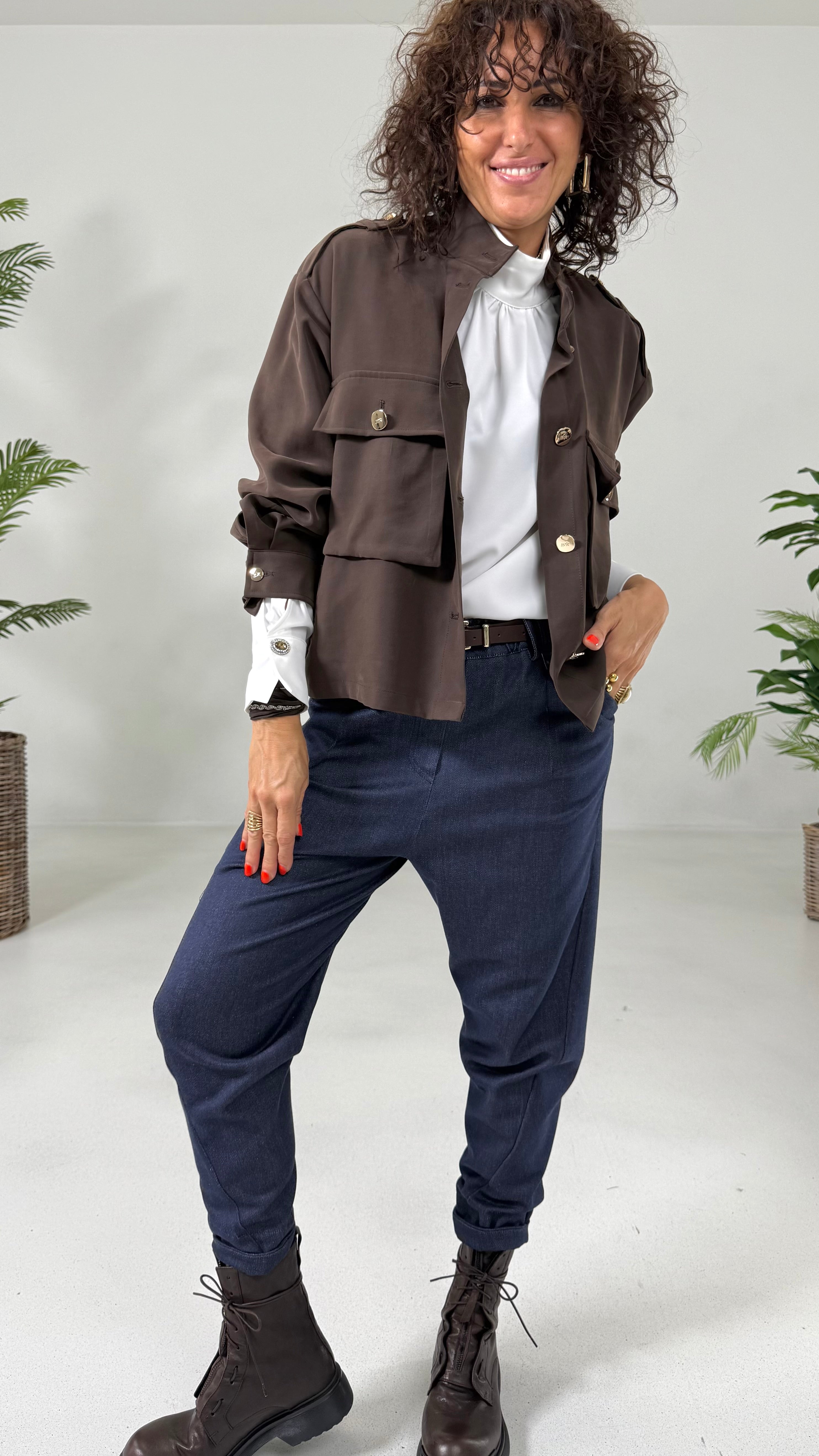 CAMICIA GIACCA CON TASCONI IN TECNICO VISCOSA EFFETTO CUPRO