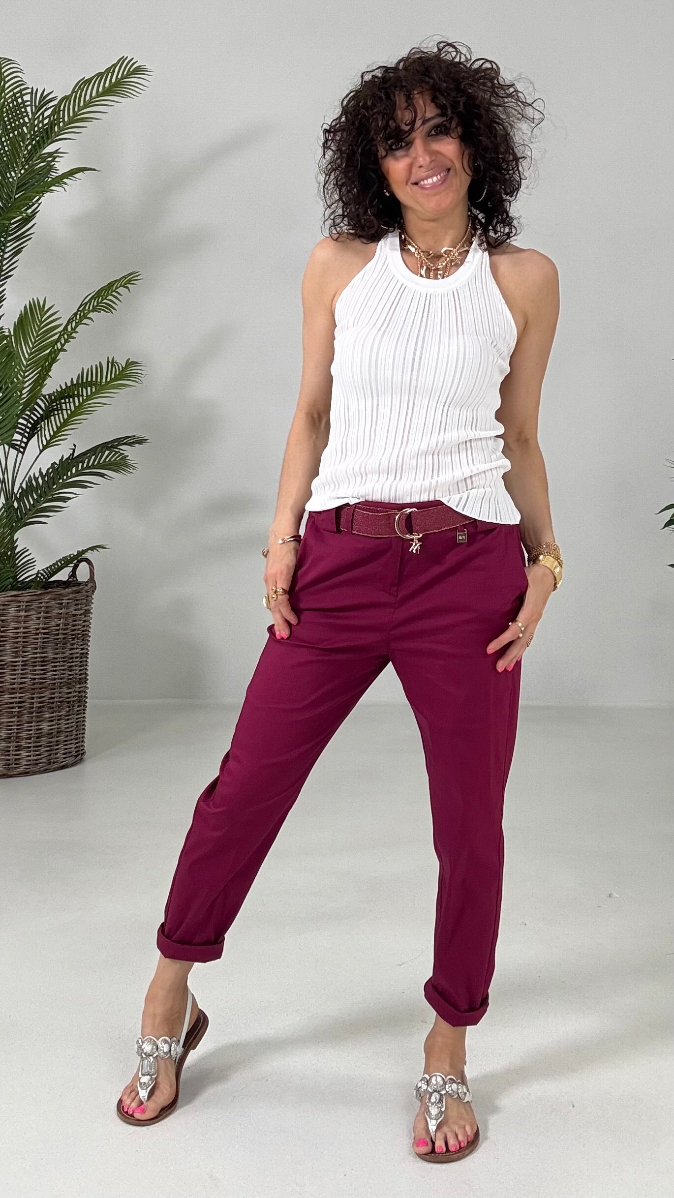 131 P25 BIANCO TOP SCOLLO AMERICANA IN COSTINA LARGA VISCOSA ELASTICA