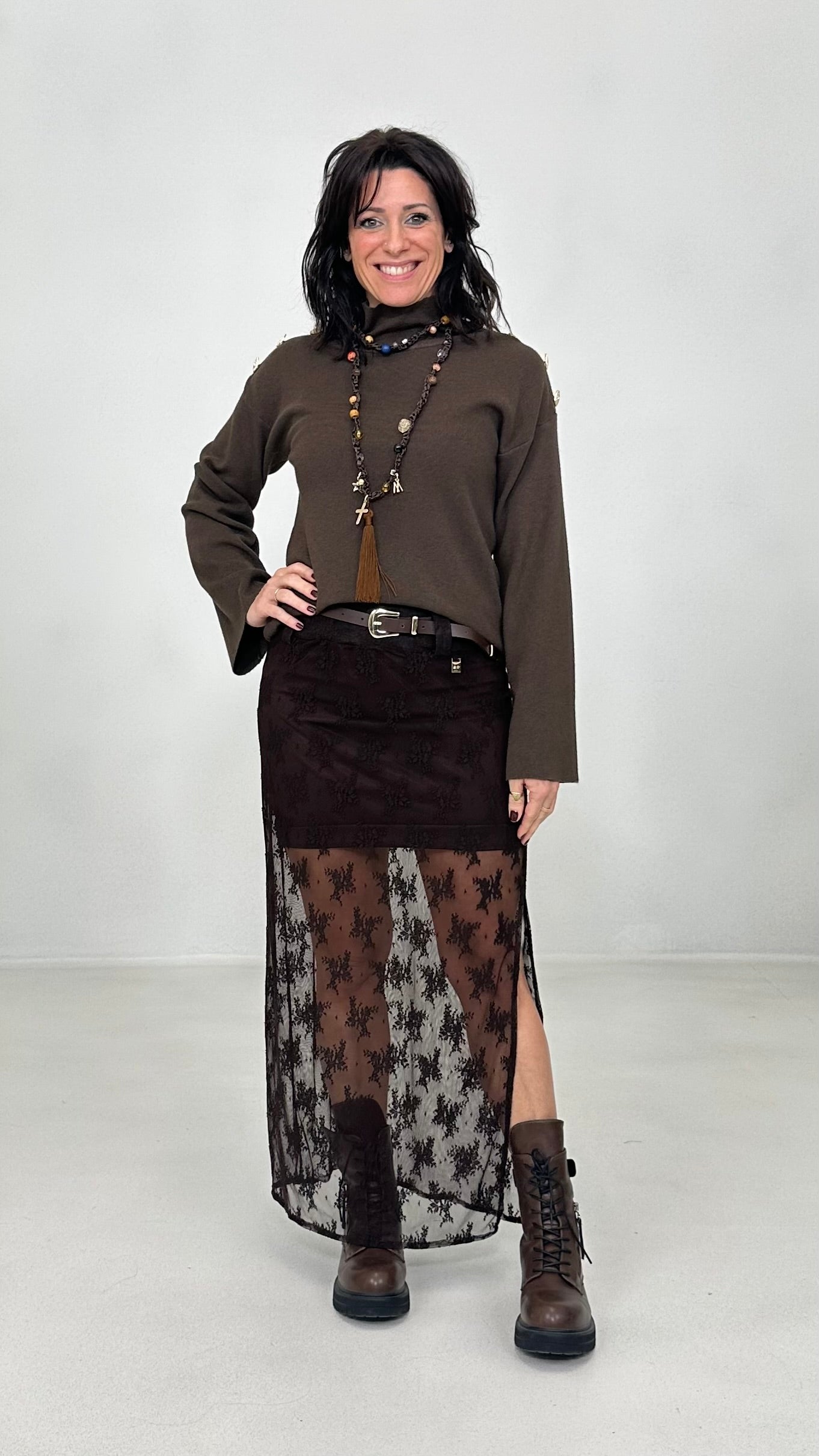 GONNA LUNGA IN PIZZO ELASTICIZZATO CON SOTTOGONNA