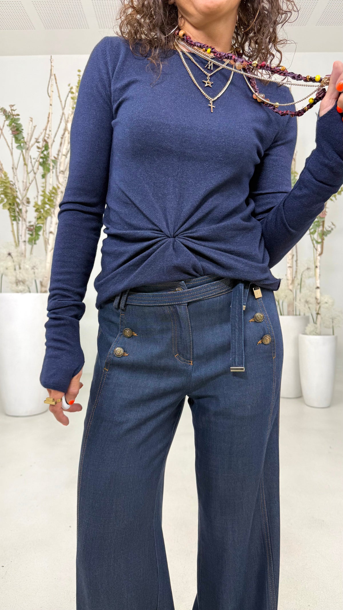MAGLIA SLIM A GIROCOLLO CON ARRICCIO DAVANTI IN CALDA VISCOSA