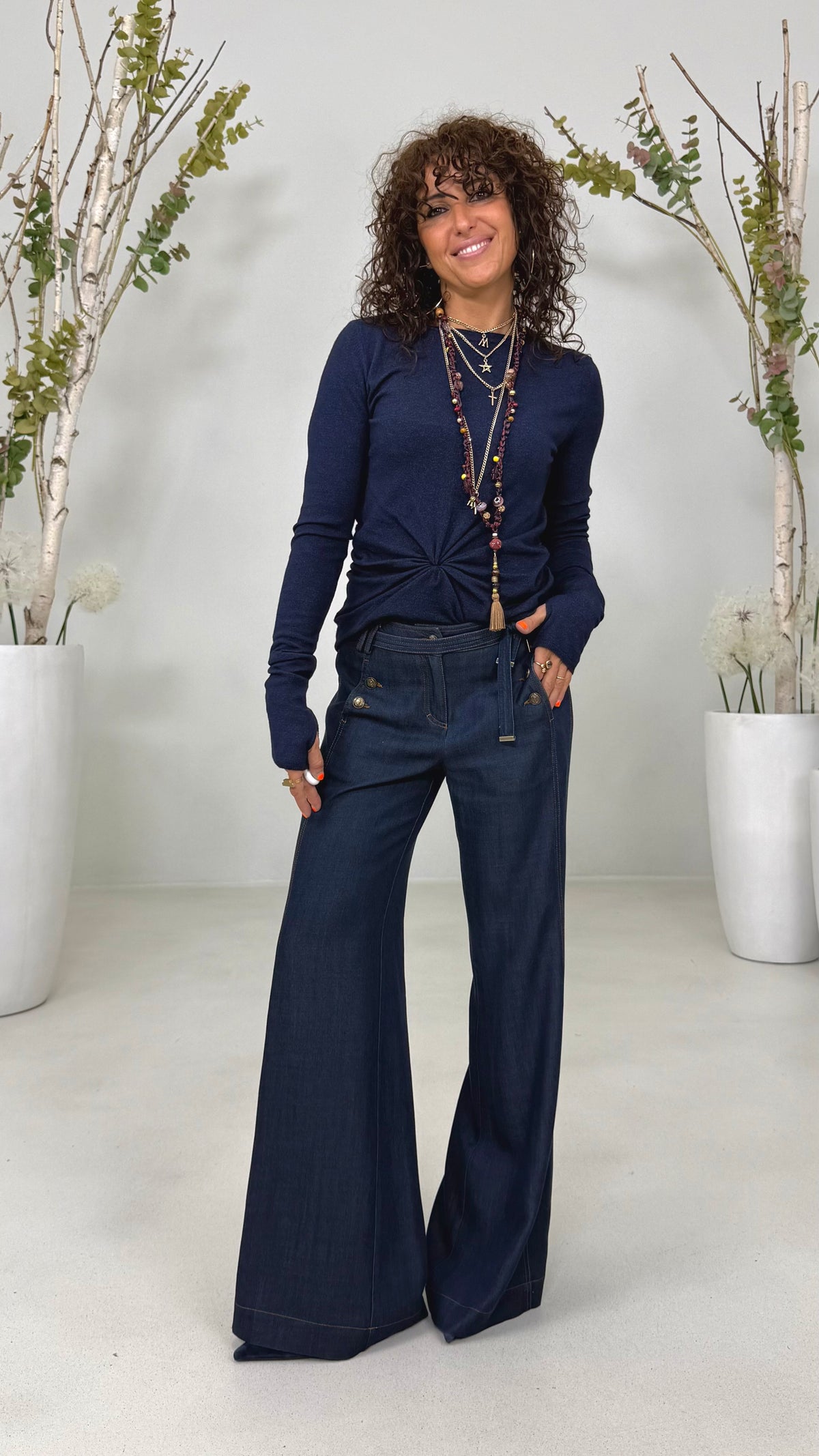 PALAZZO IN JEANS LYOCELL CON CINTURA