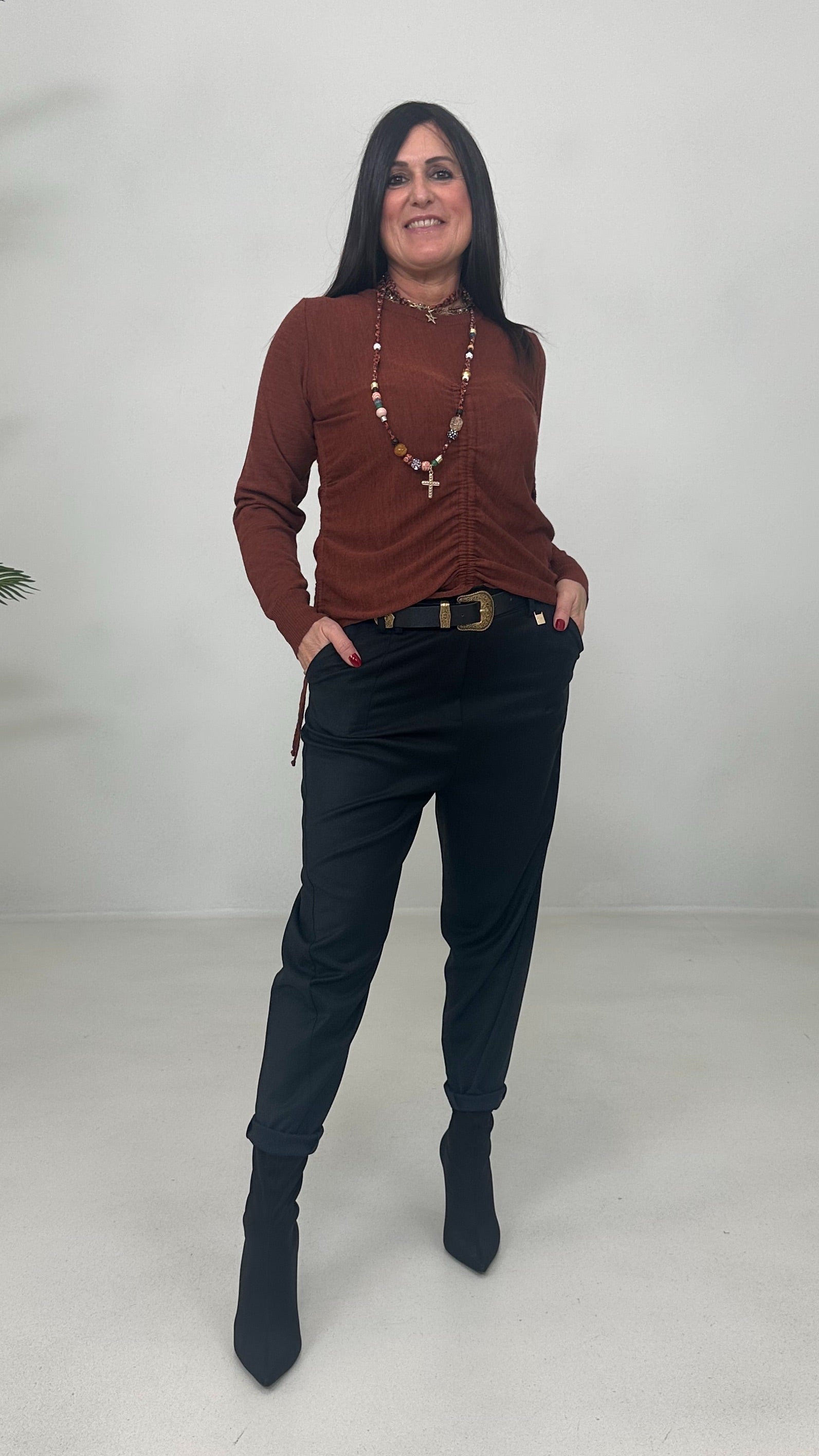 BAGGY CAVALLO BASSO IN FLANELLA PETTINATA