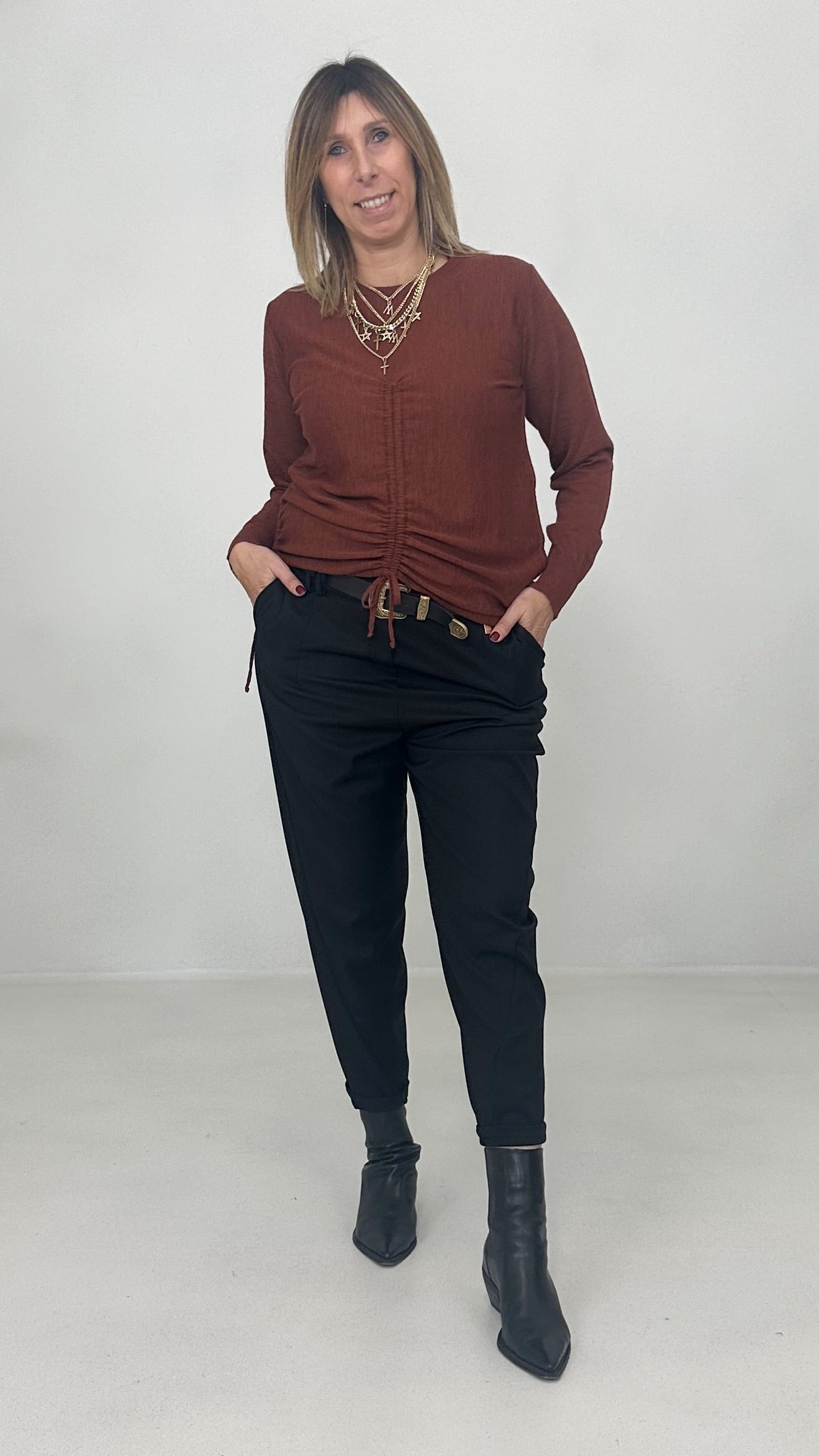 BAGGY CAVALLO BASSO IN FLANELLA PETTINATA