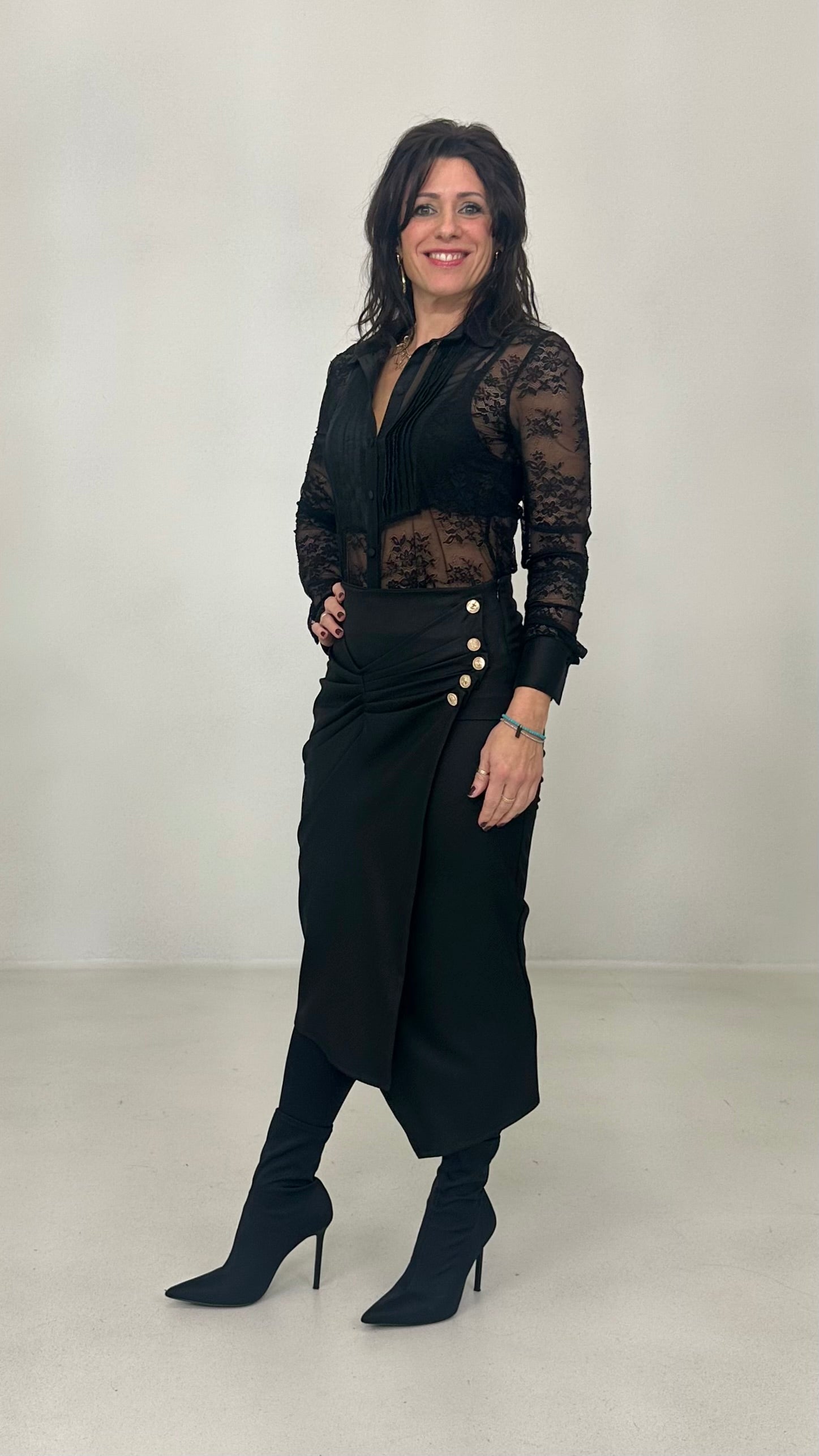 GONNA FINTO PORTAFOGLIO CON PIEGHE E BOTTONI IN FLANELLA CARDATA