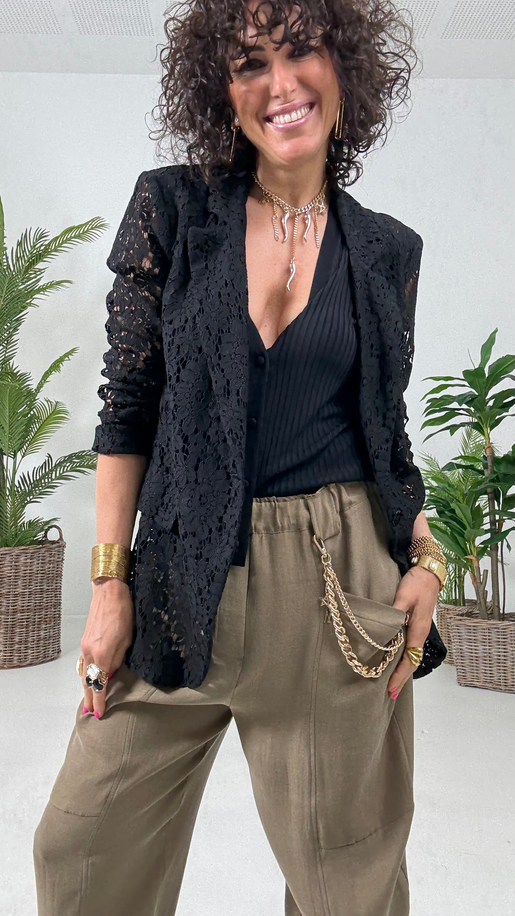 518 P25 NERO GIACCA BLAZER IN PIZZO DI COTONE