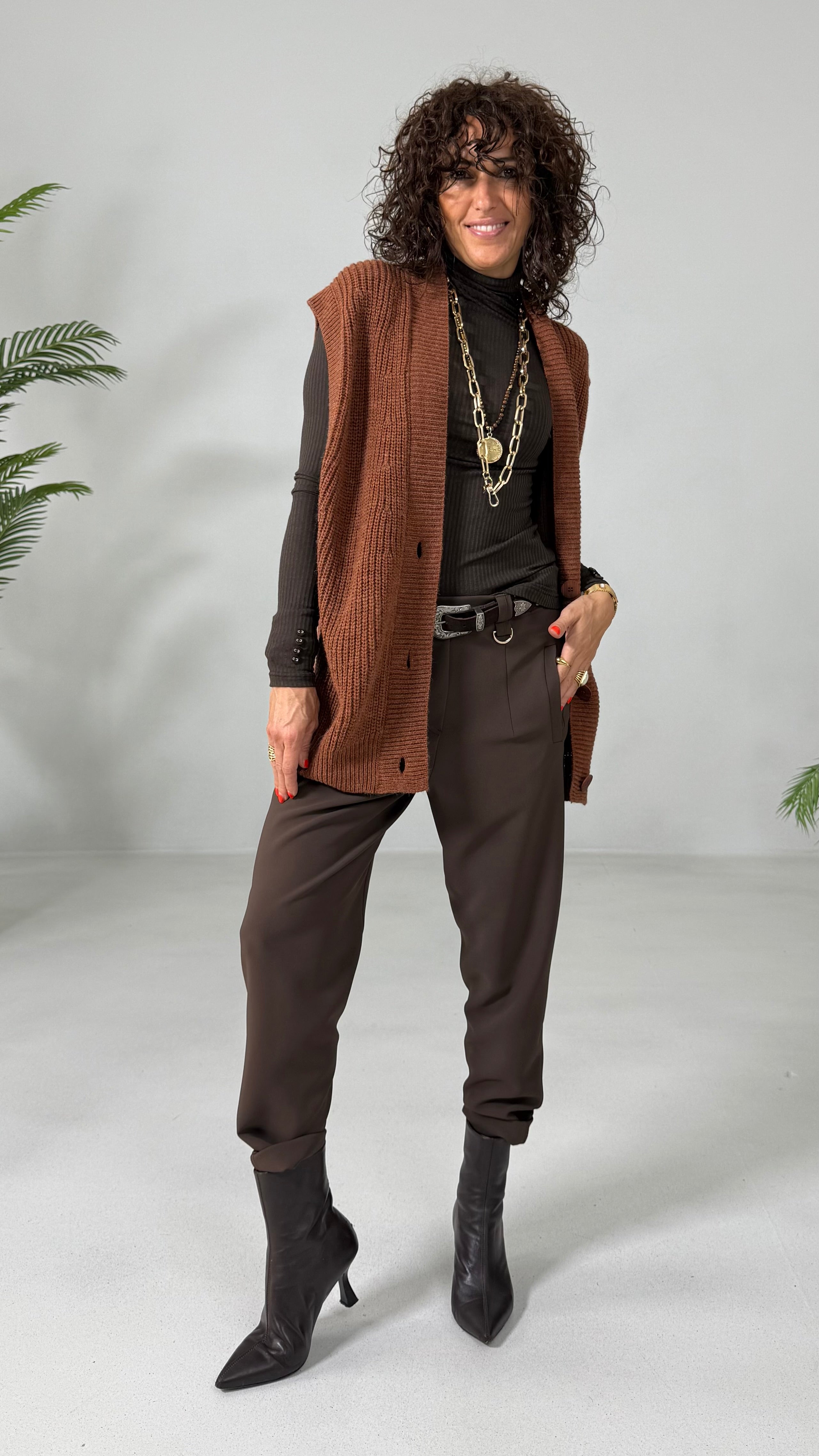 GILET LUNGO IN MISTO LANA E ALPACA