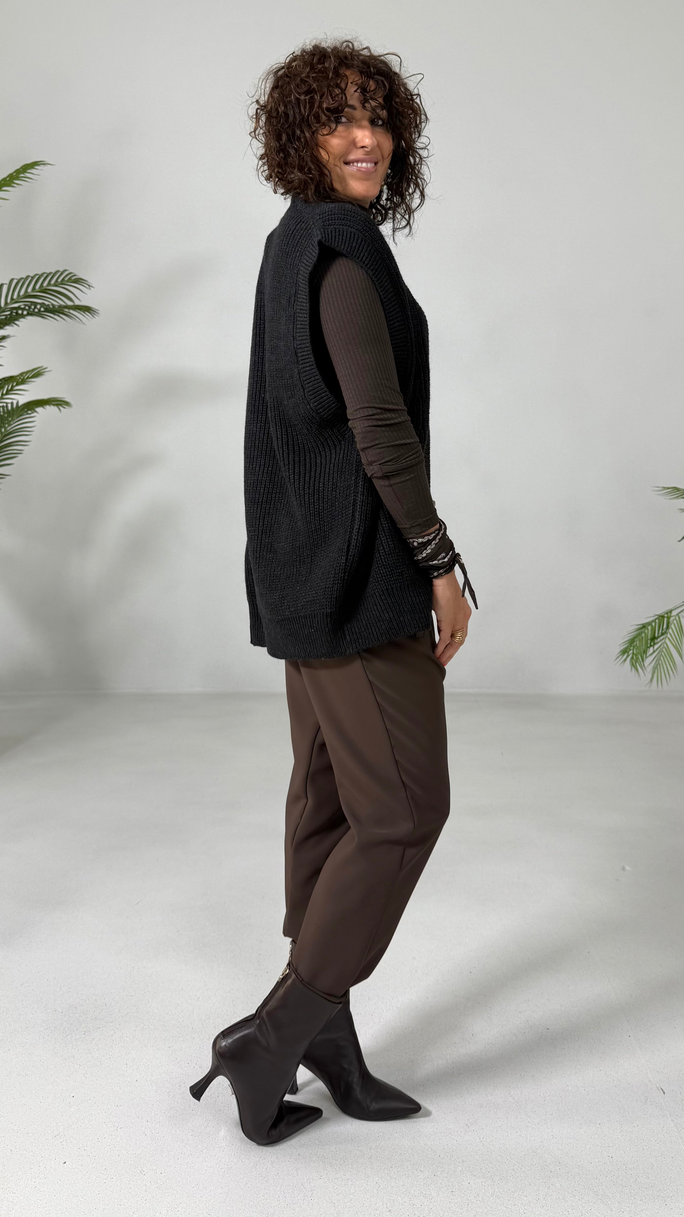 GILET LUNGO IN MISTO LANA E ALPACA
