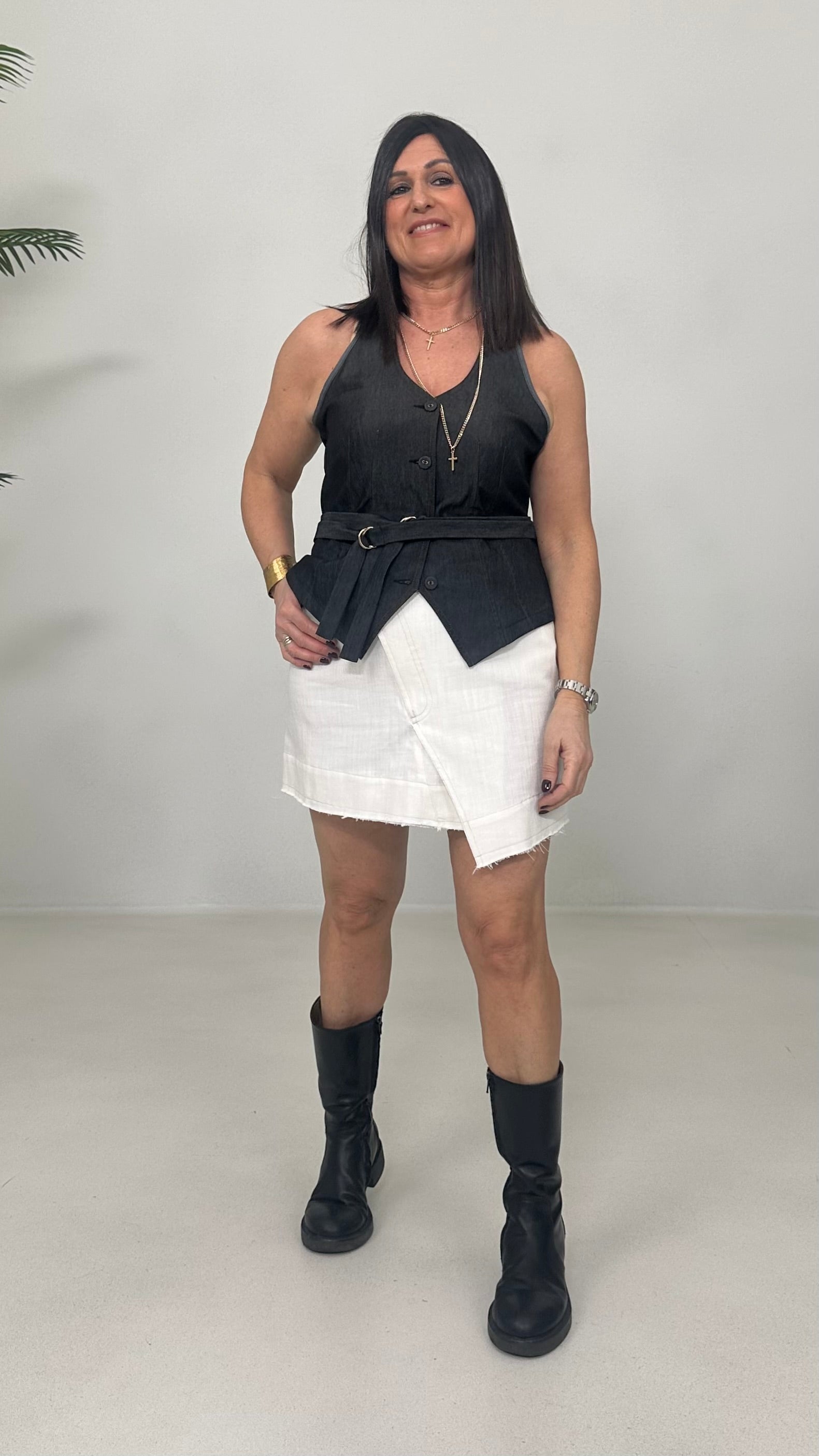 GONNA CORTA ASIMMETRICA IN COTONE JEANS