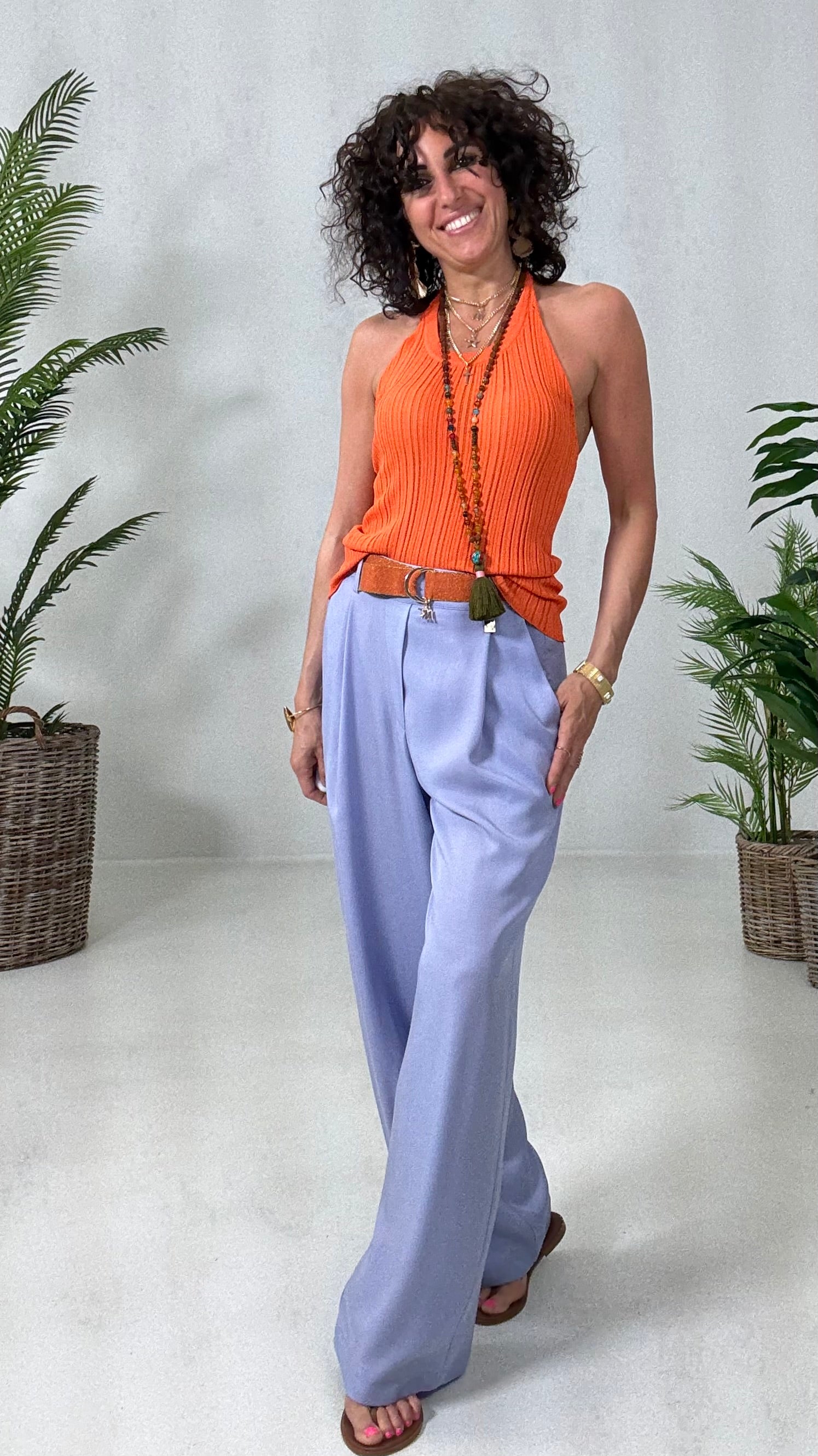 839 P25 AZZURRO POLVERE PANTALONE PALAZZO CON PIEGONE IN TWILL LYOCELL