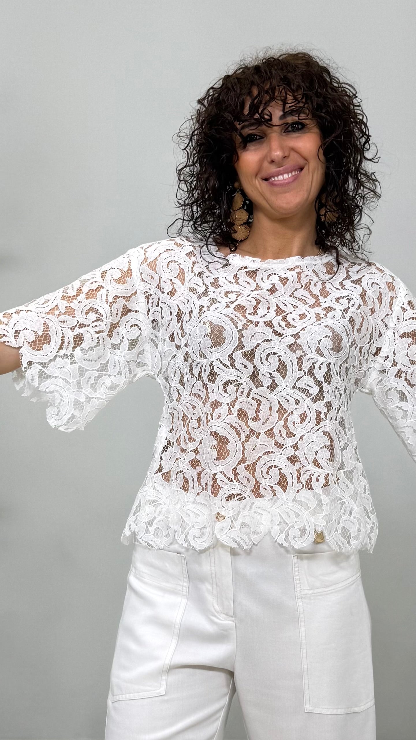 BLUSA LINEA SLIM IN PIZZO SMERLATO