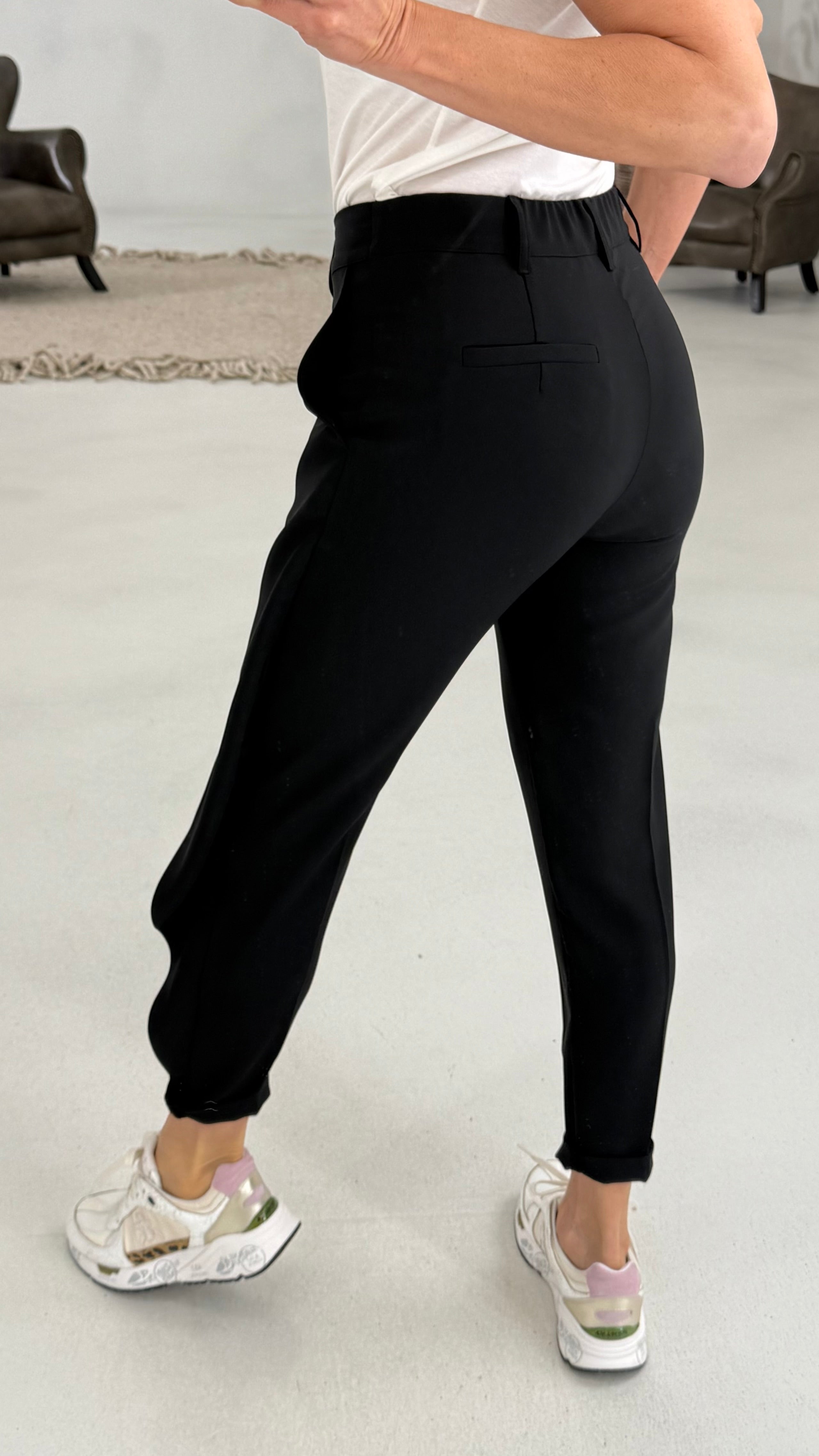 804 P25 NERO PANTALONE CON PANNELLO DAVANTI IN CADY