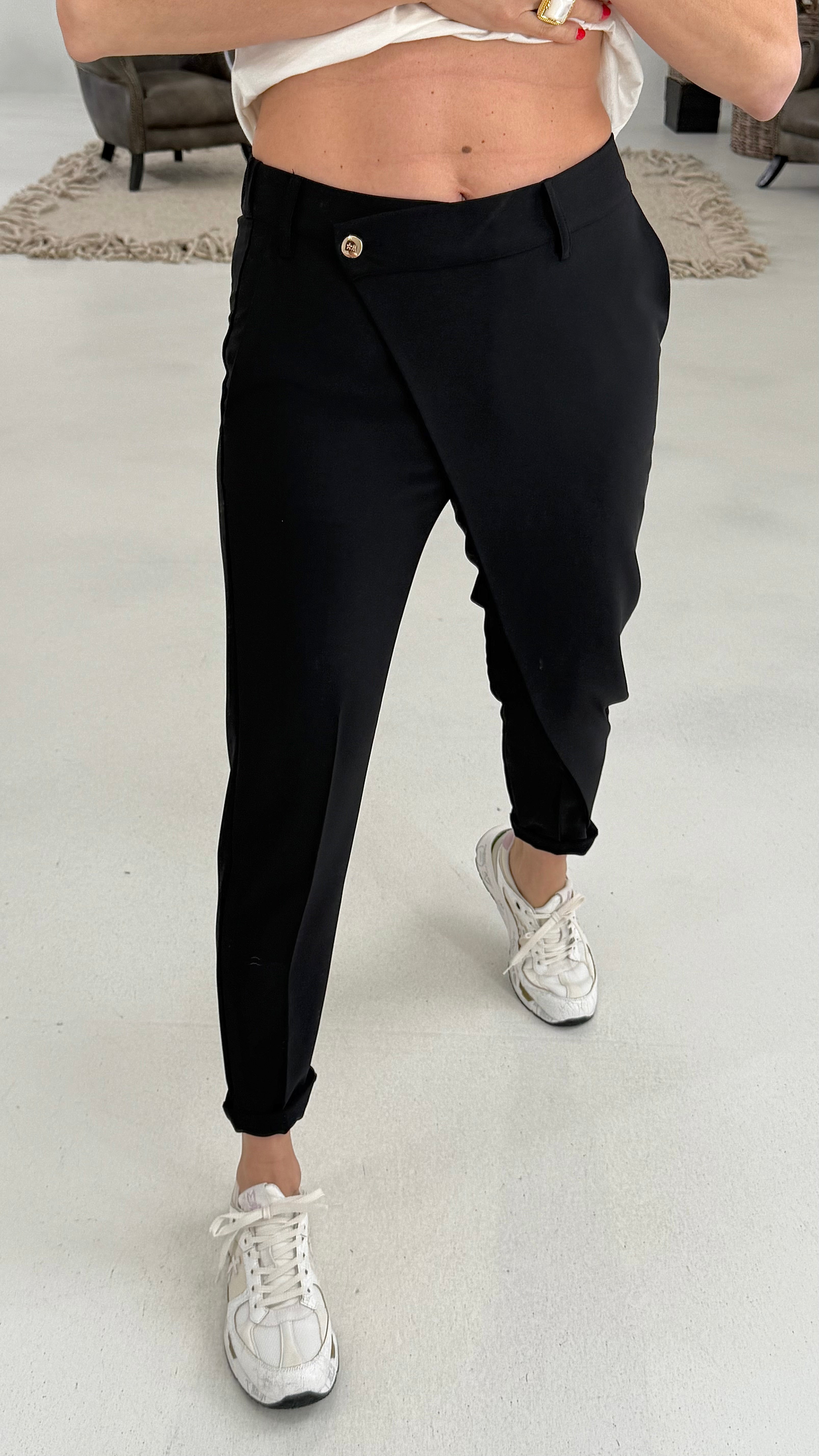804 P25 NERO PANTALONE CON PANNELLO DAVANTI IN CADY