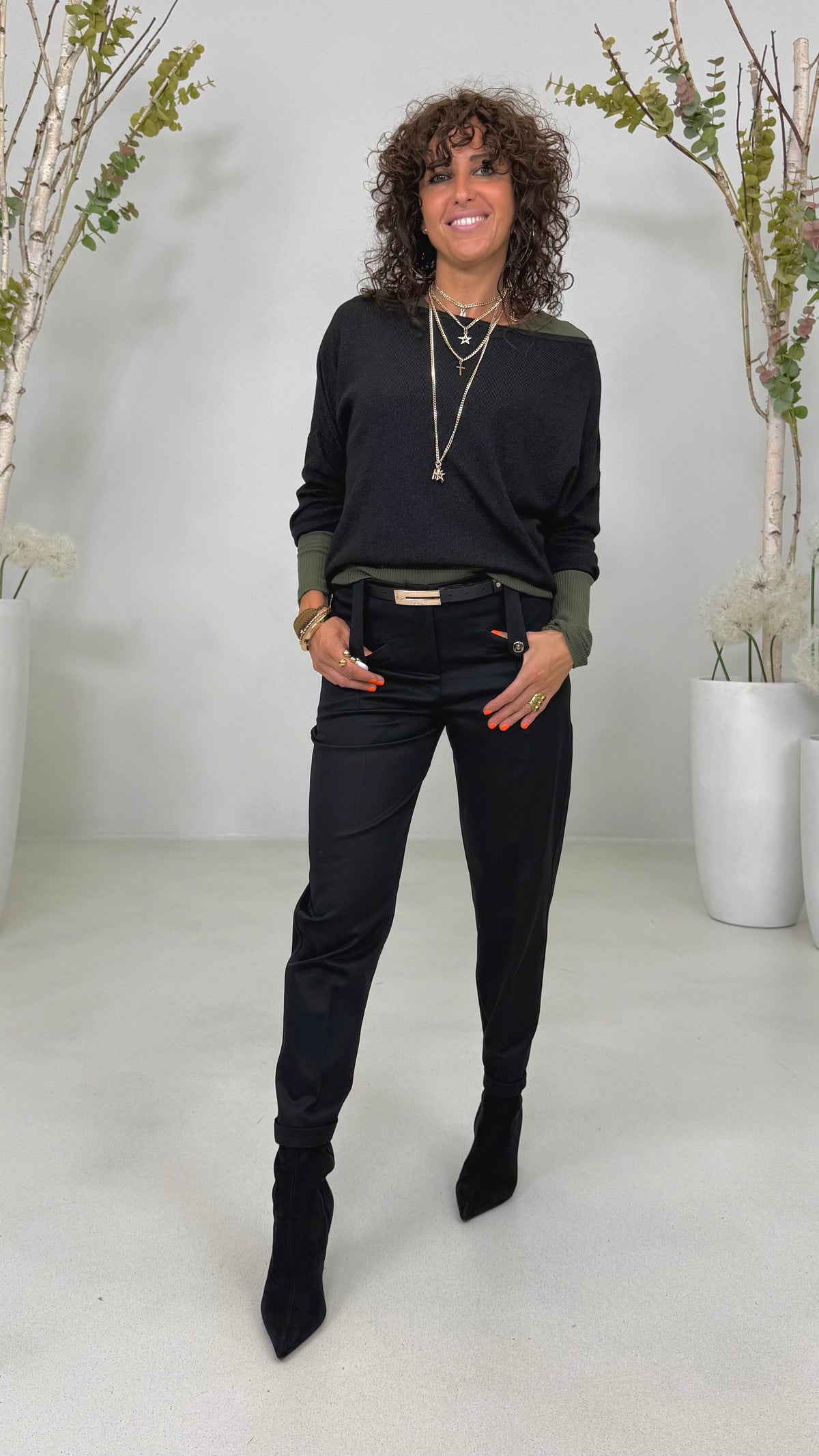T-SHIRT GIROCOLLO IN COSTINA DI COTONE MANICA LUNGA