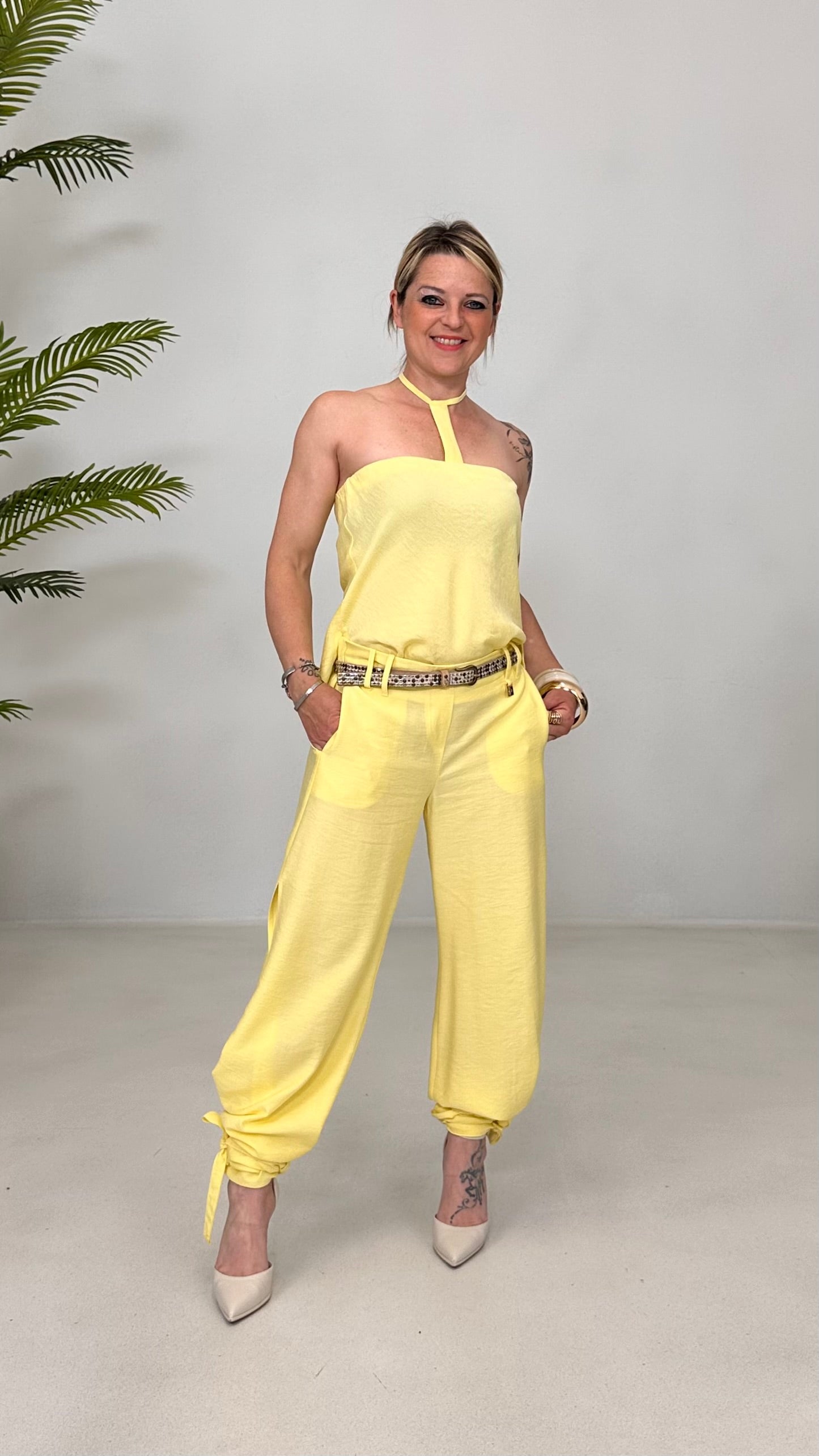 PANTALONE ODALISCA CON SPACCHI IN VISCOSA CRASH