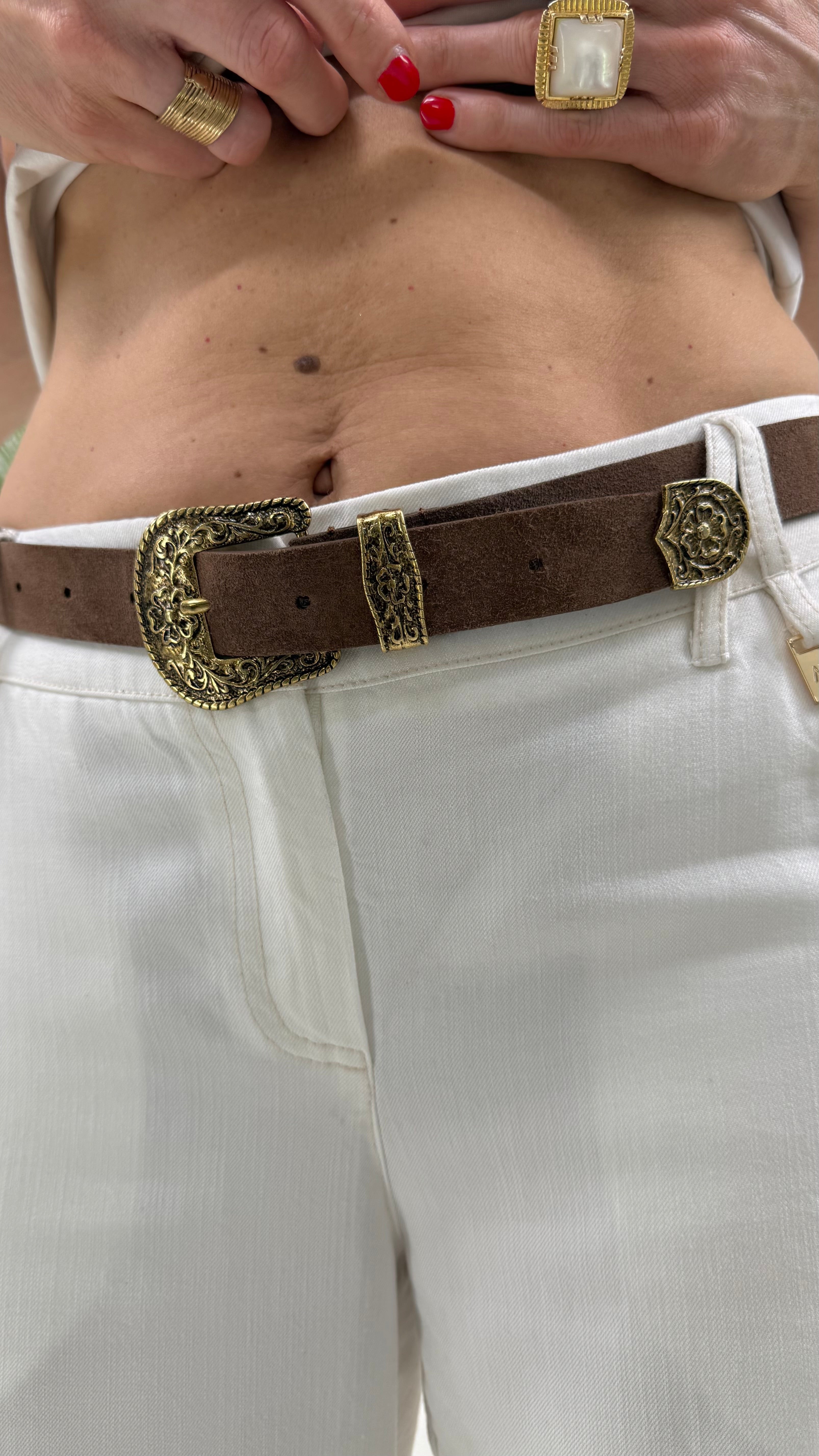 CINTURA TRITTICO ORO VECCHIO IN CAMOSCIO