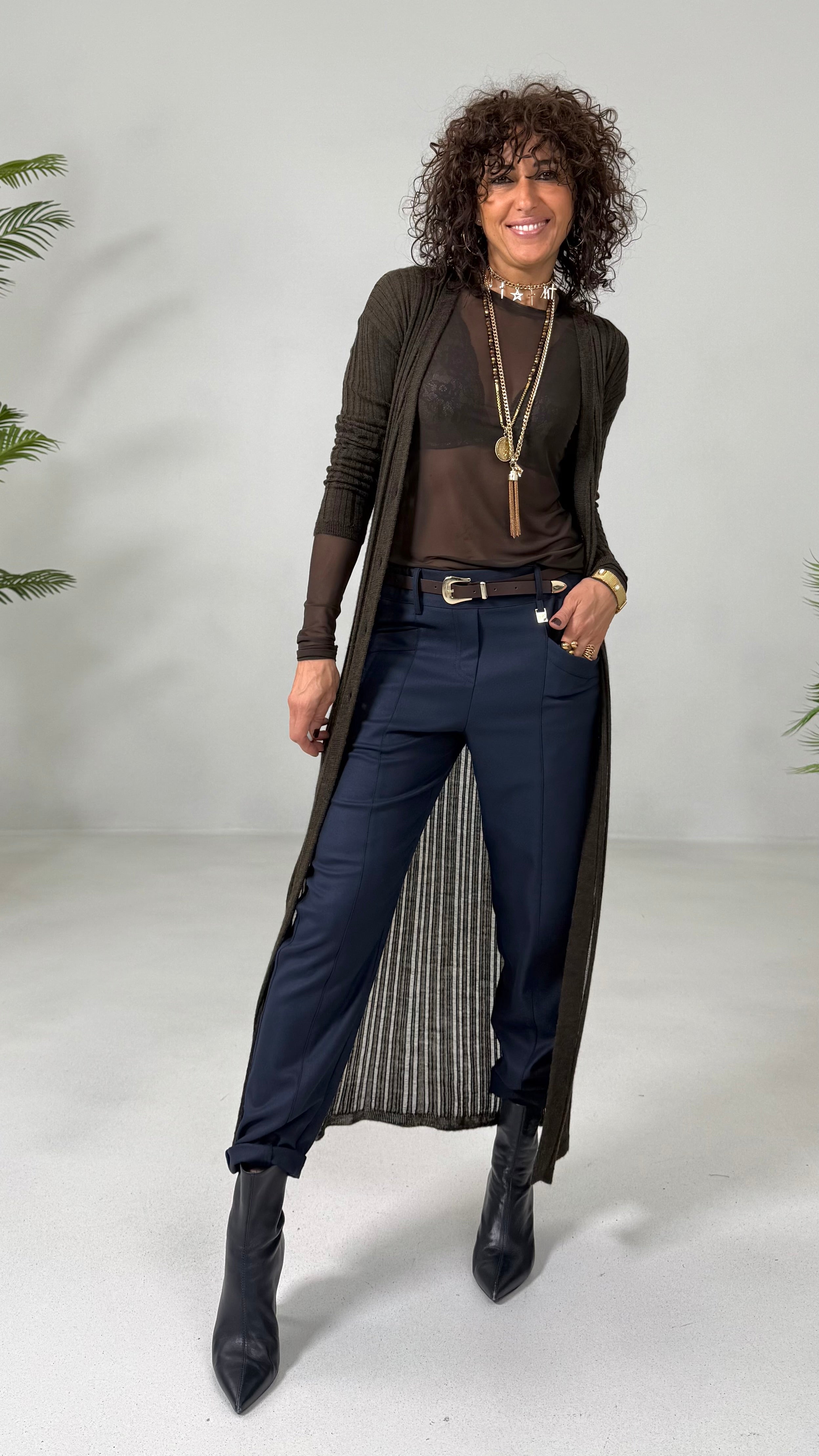 CARDIGAN LUNGO IN LANA VISCOSA PUNTO TRAFORATO