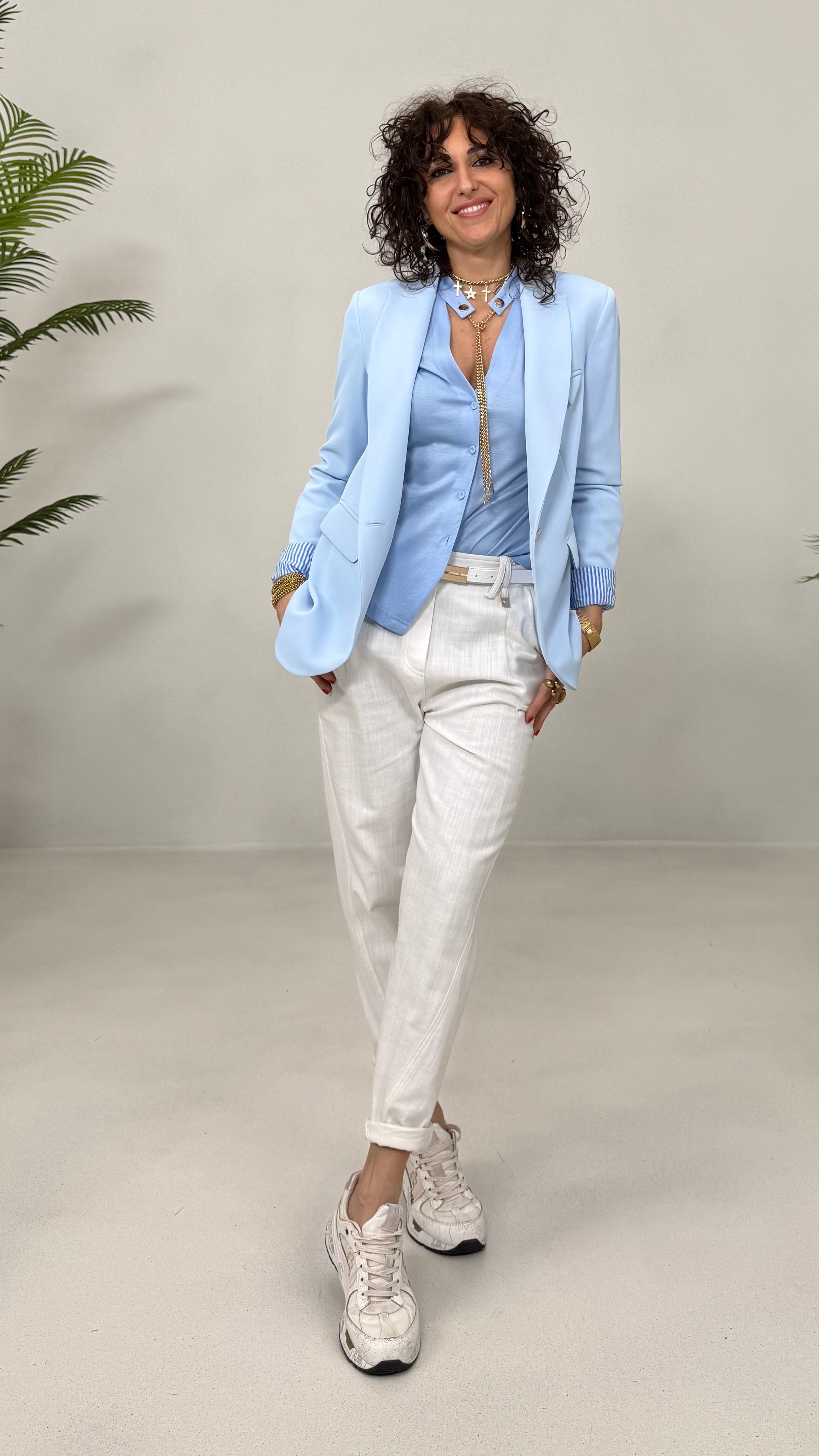 CAMICIA IN JERSEY COTONE MODALSCOLLO A V CON CATENELLA