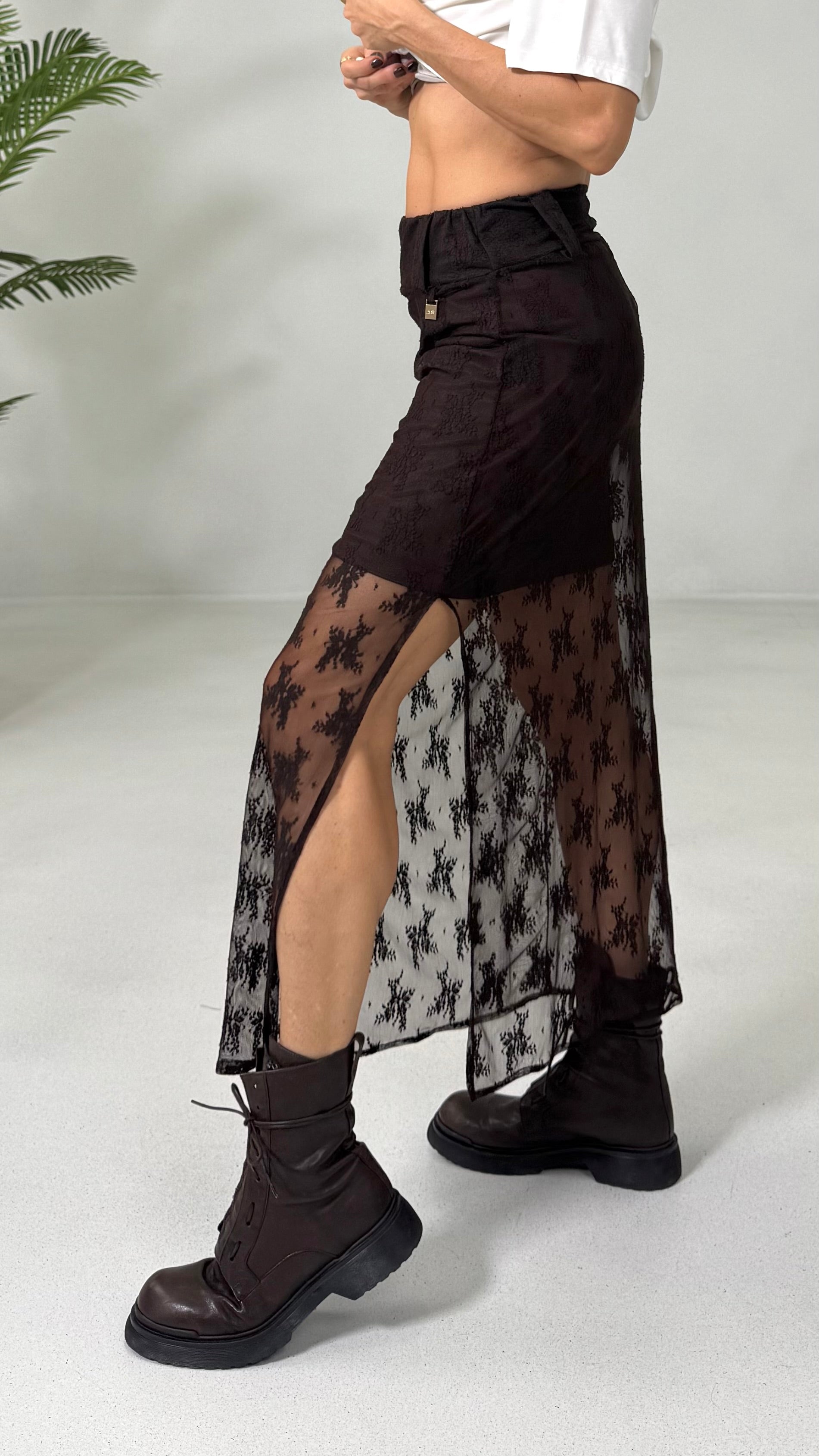 GONNA LUNGA IN PIZZO ELASTICIZZATO CON SOTTOGONNA