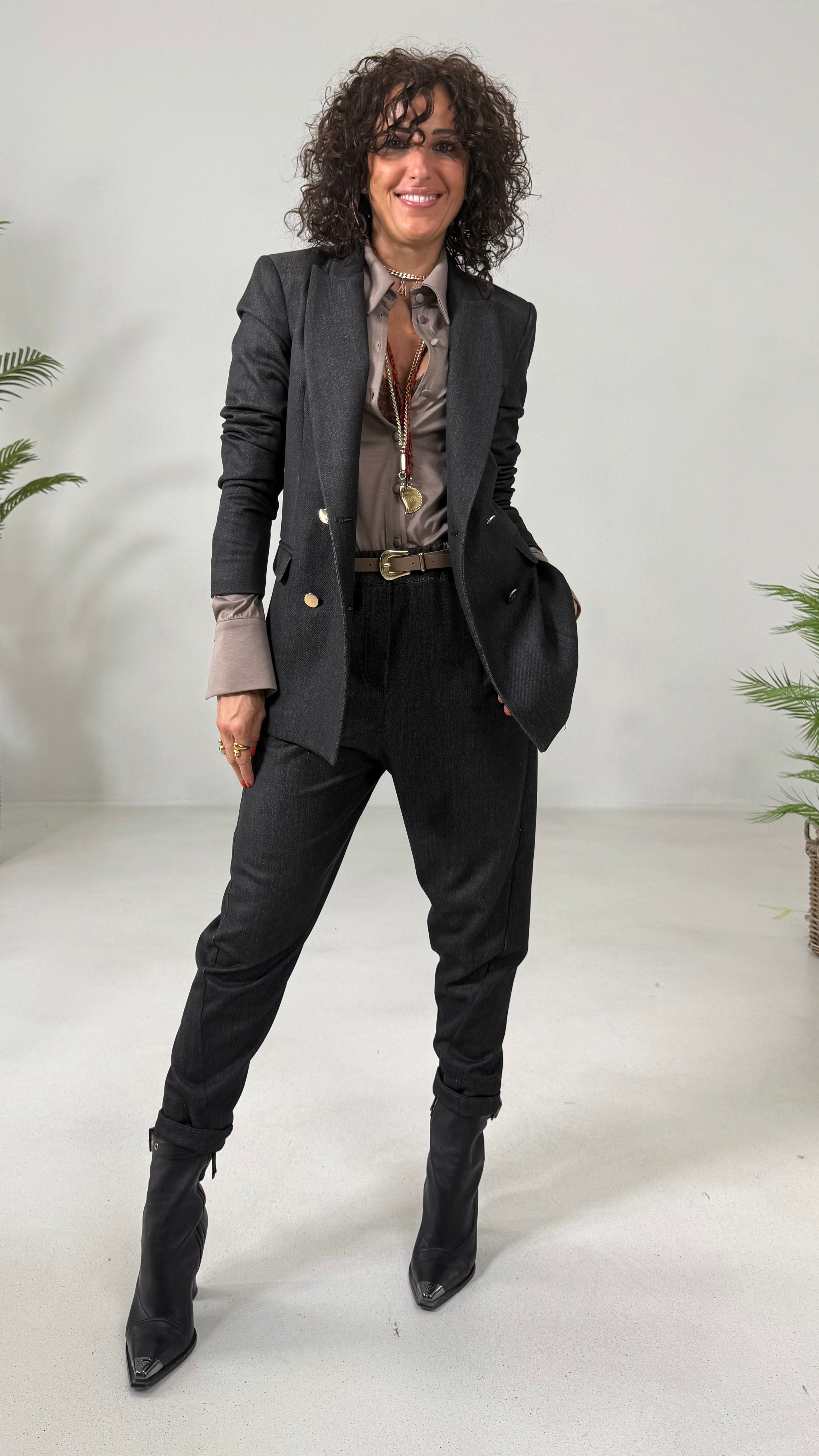 GIACCA DOPPIO PETTO IN MAGLIA TECNICA EFFETTO JEANS