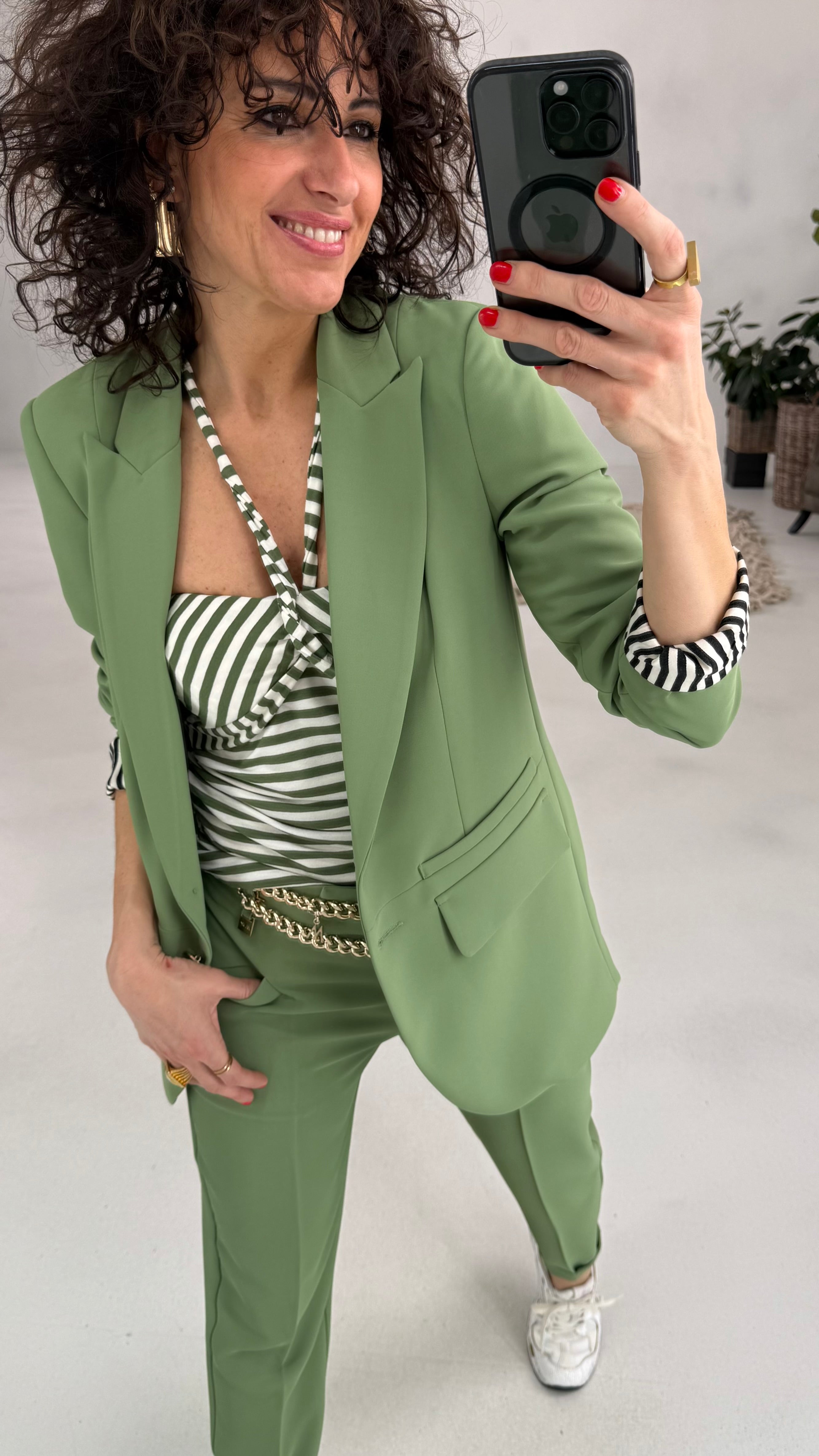 605 P25 BIANCO/MILITARE TOP SCOLLO INTRECCIATO IN JERSEY RIGATO