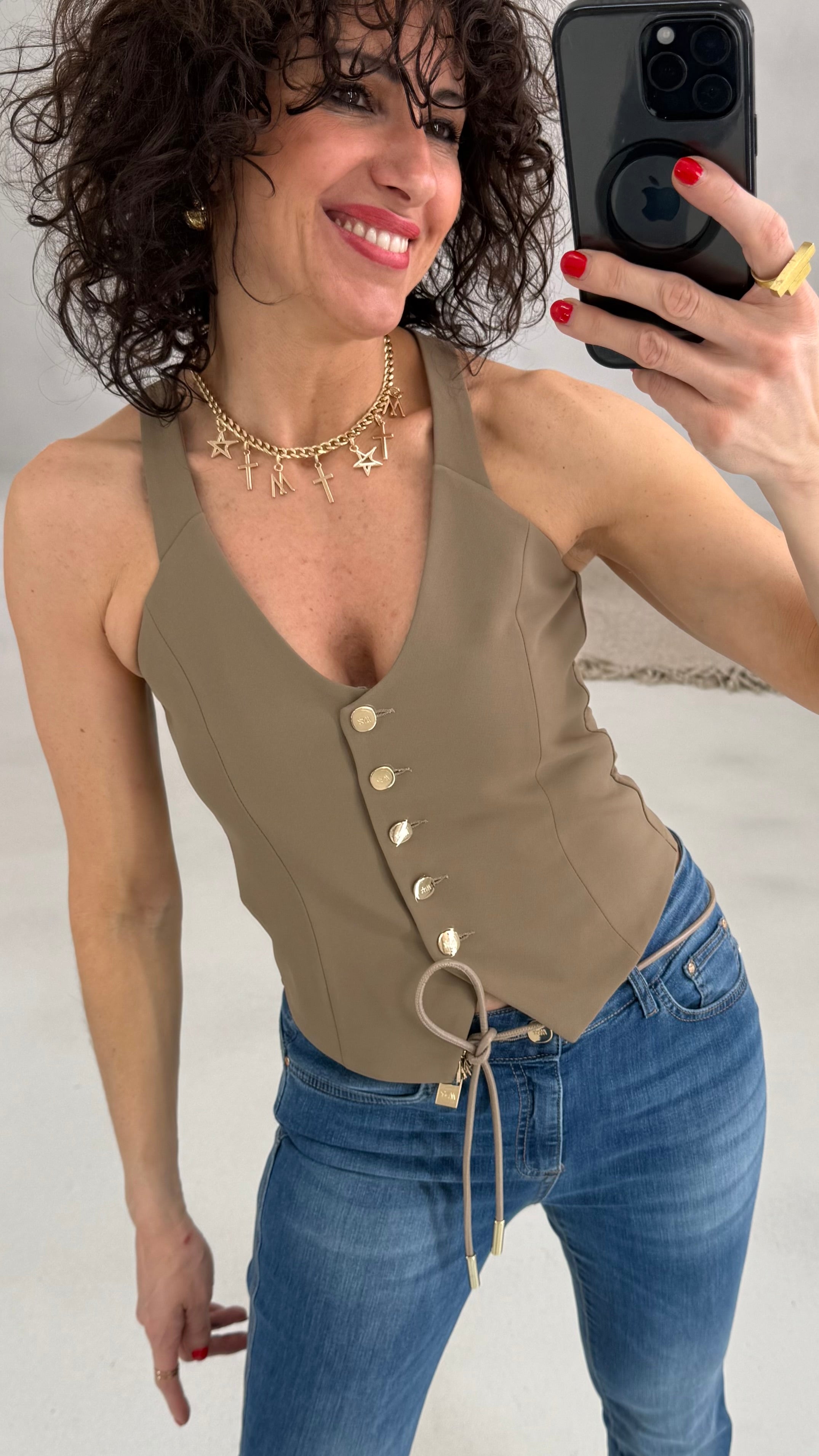 505 P25 TORTORA GILET CON SCOLLO AMERICANA IN CADY