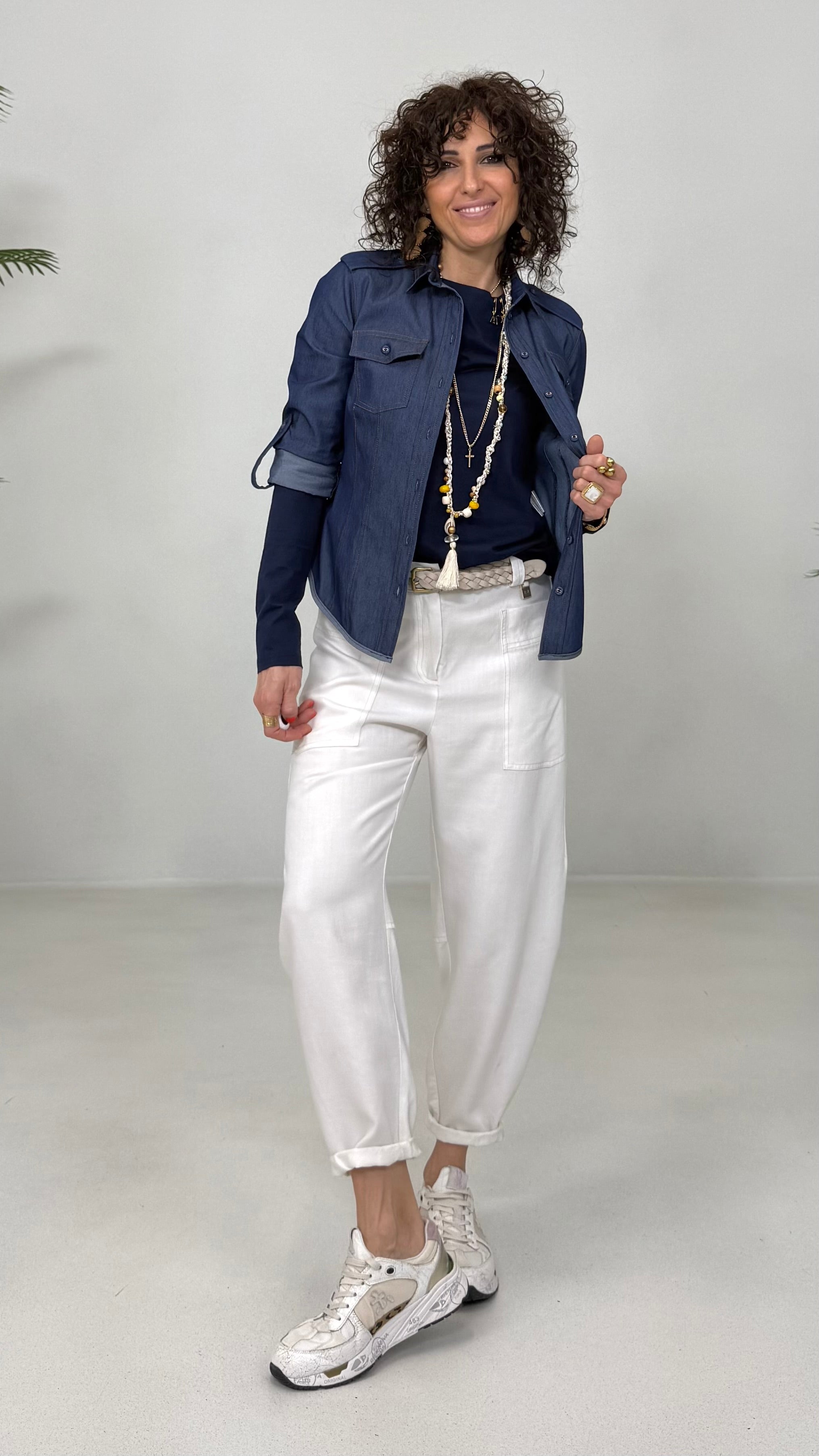 CAMICIA CON TASCHE IN JEANS ELASTICO