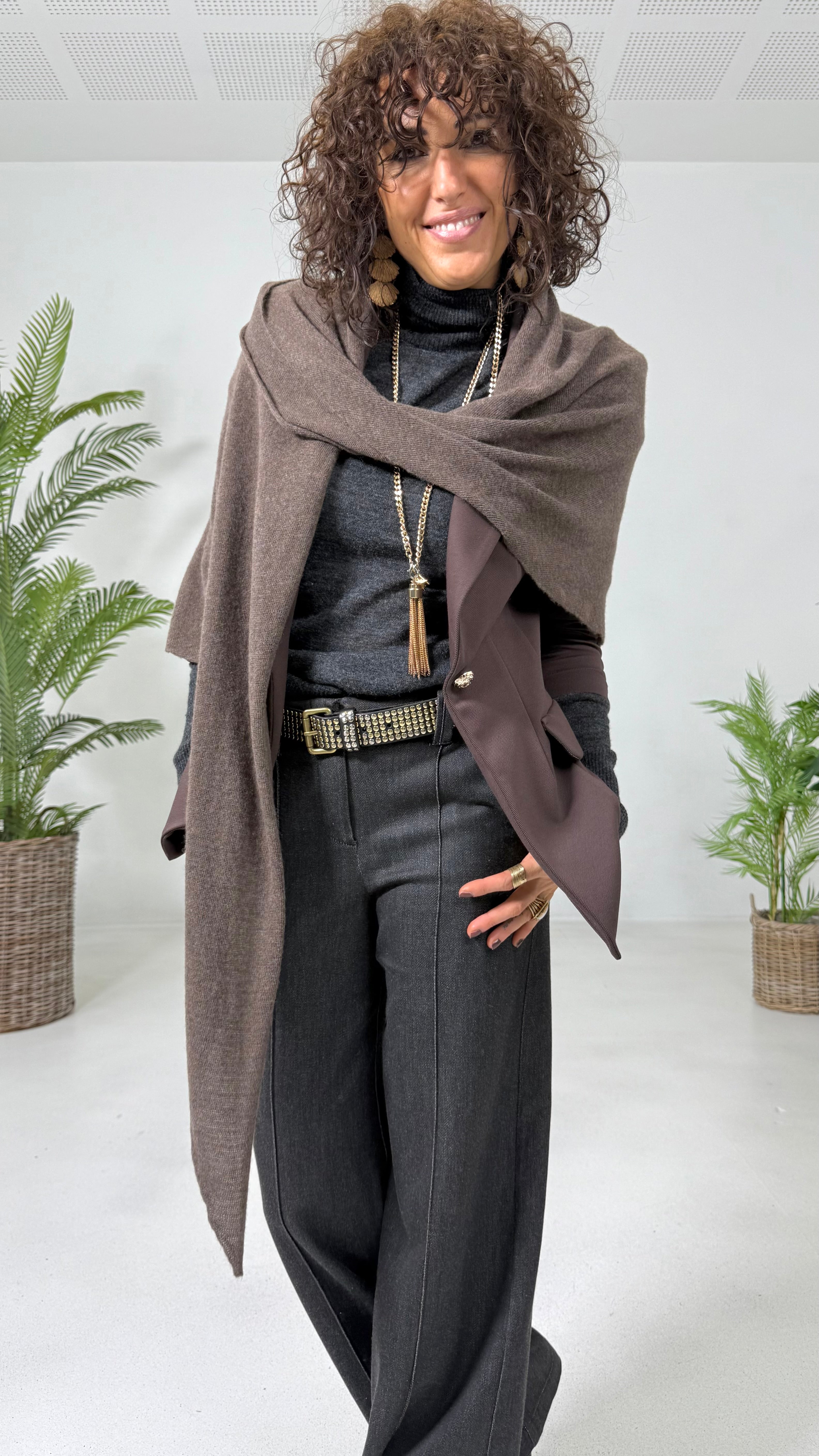 SCIARPA MANTELLA TRIANGOLARE IN MISTO CASHMERE