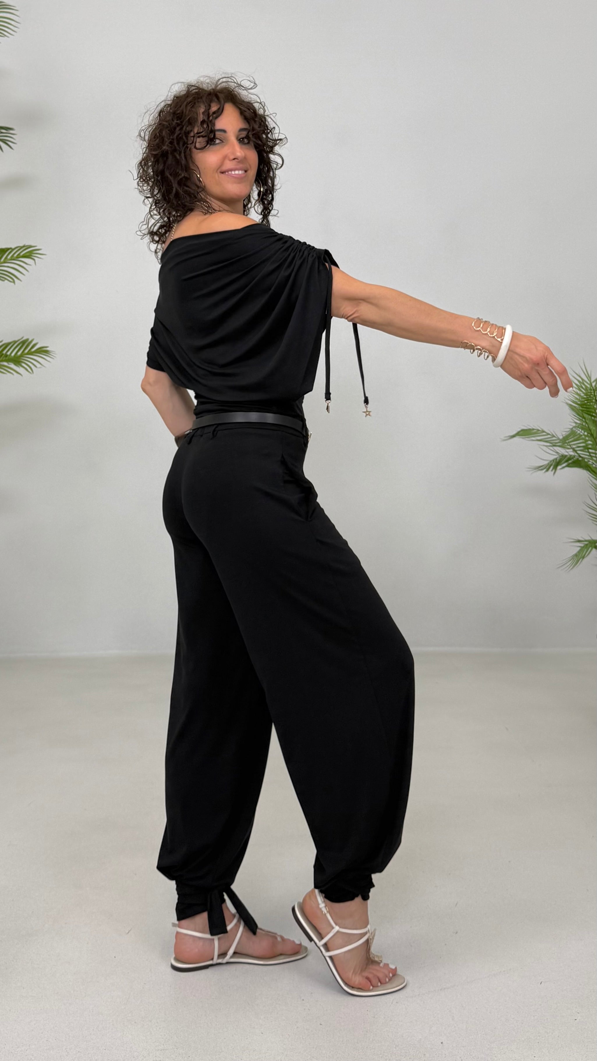 PANTALONE LACCI AL FONDO IN JERSEY LYOCELL ELASTICO