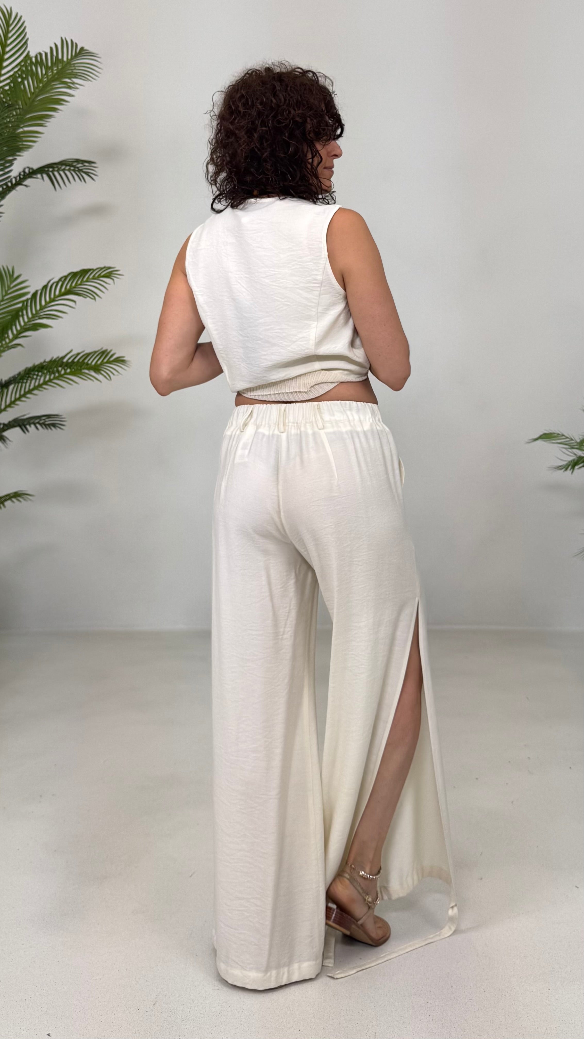 PANTALONE ODALISCA CON SPACCHI IN VISCOSA CRASH