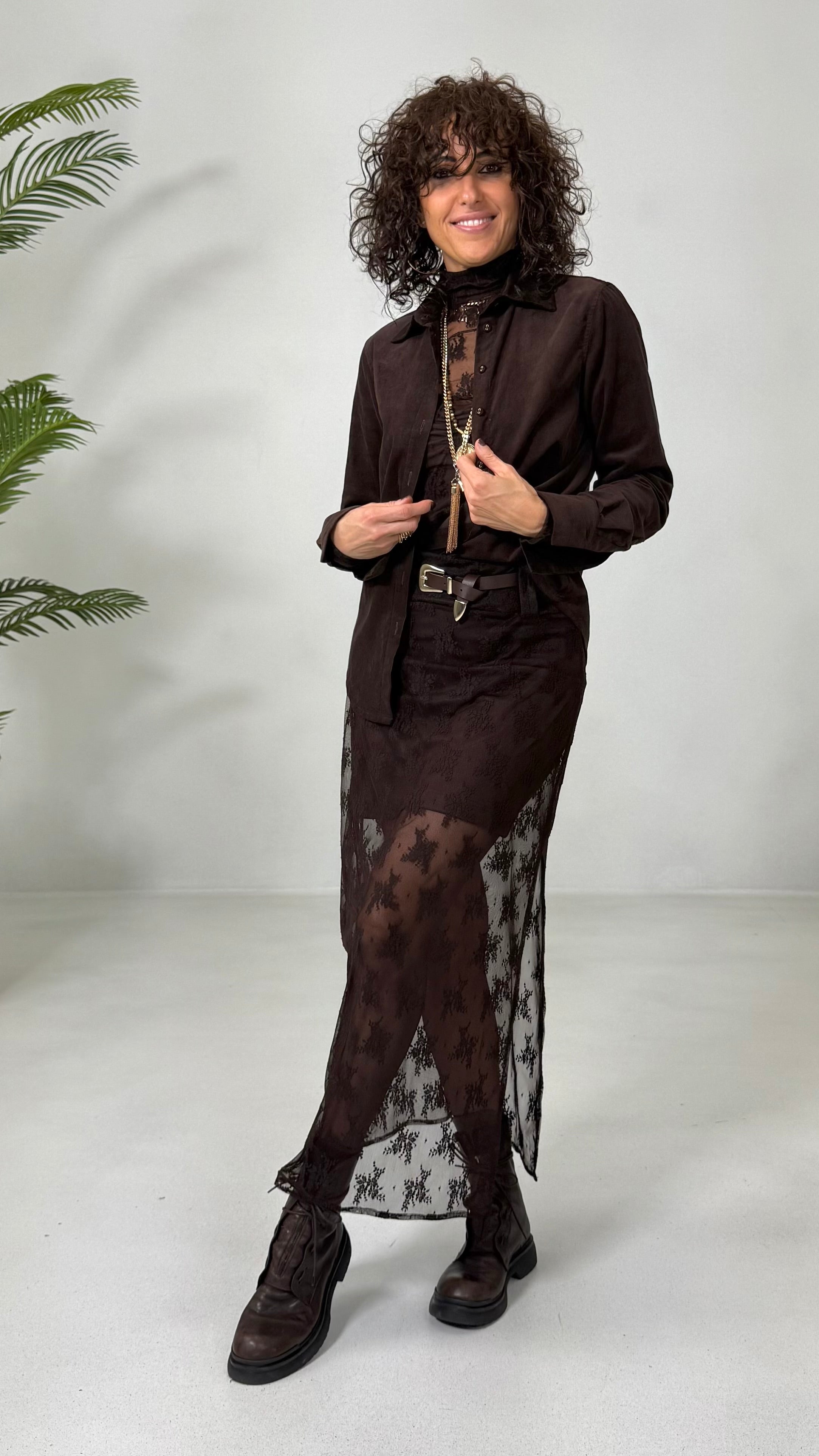 TWINSET CON LUPETTO IN PIZZO E TOP IN PUNTO MILANO LEGGERO