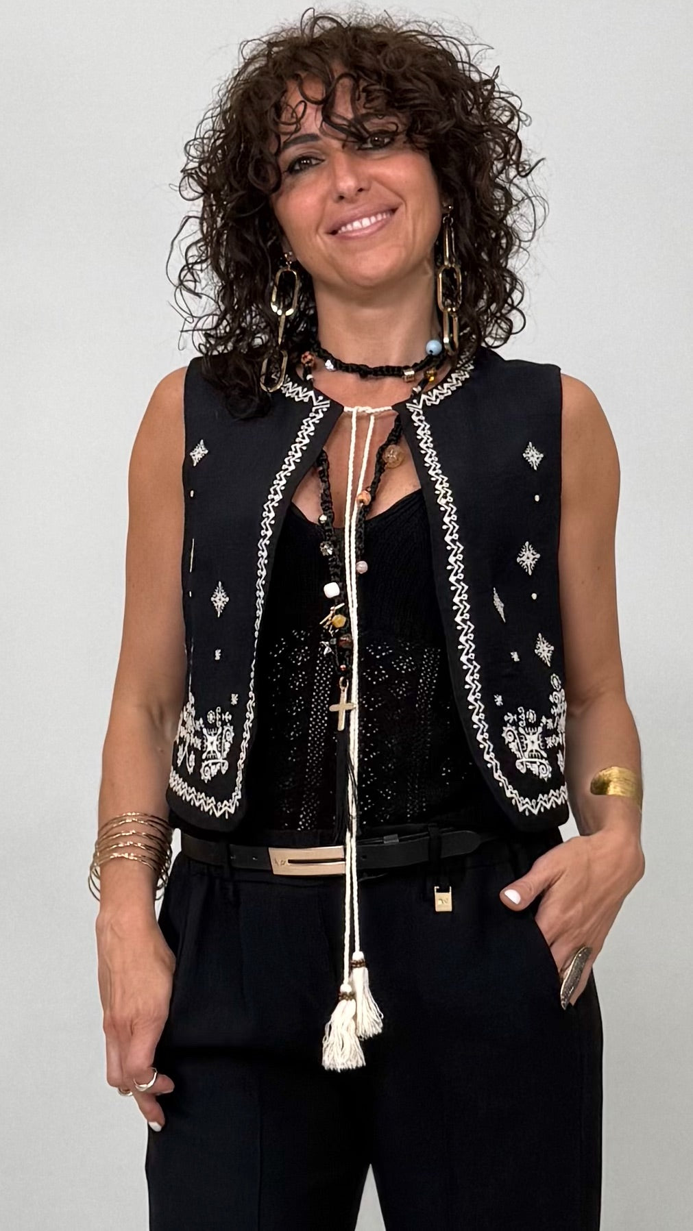 GILET IN VISCOSA CRASH CON RICAMI