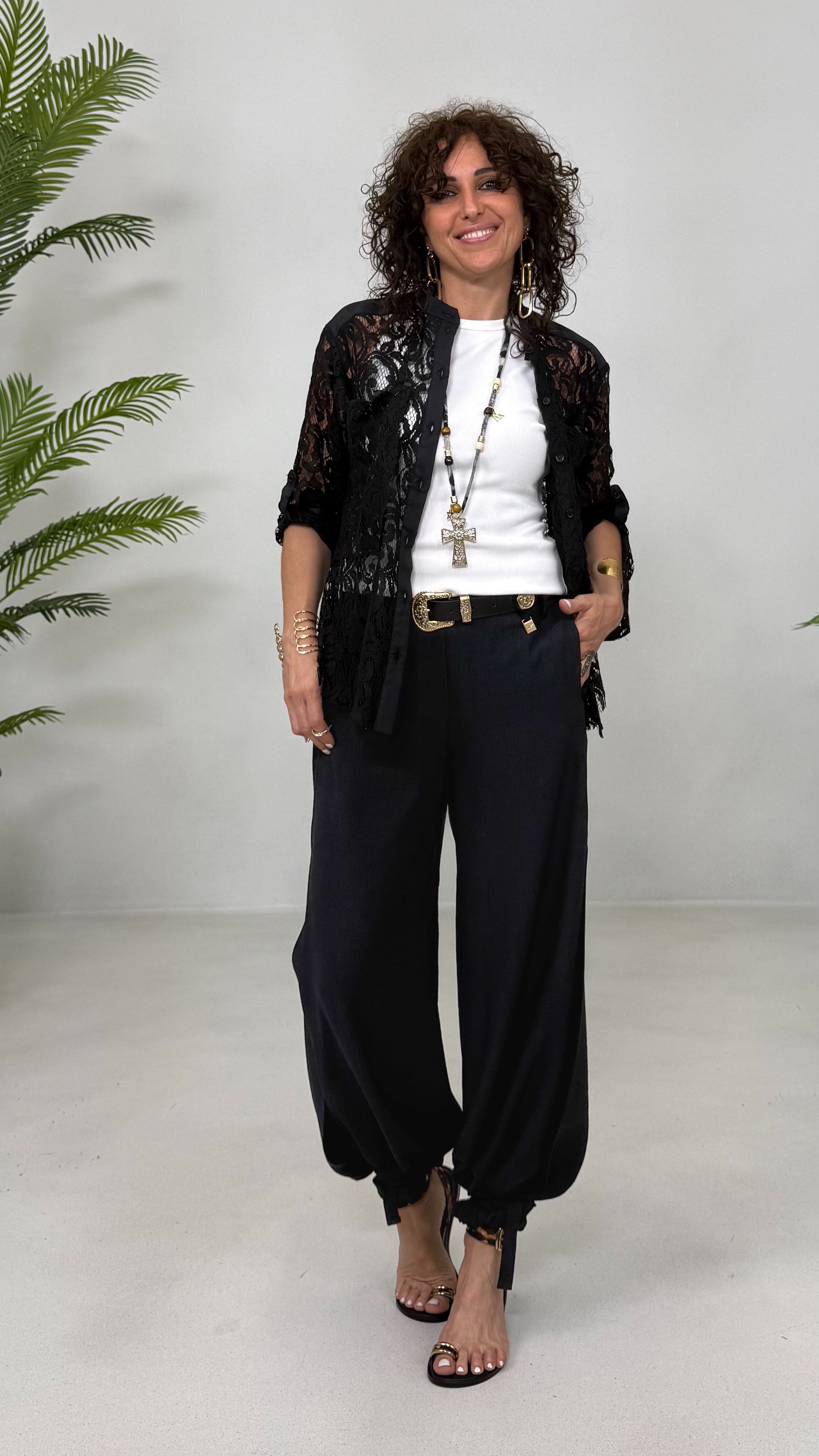 PANTALONE ODALISCA CON SPACCHI IN VISCOSA CRASH
