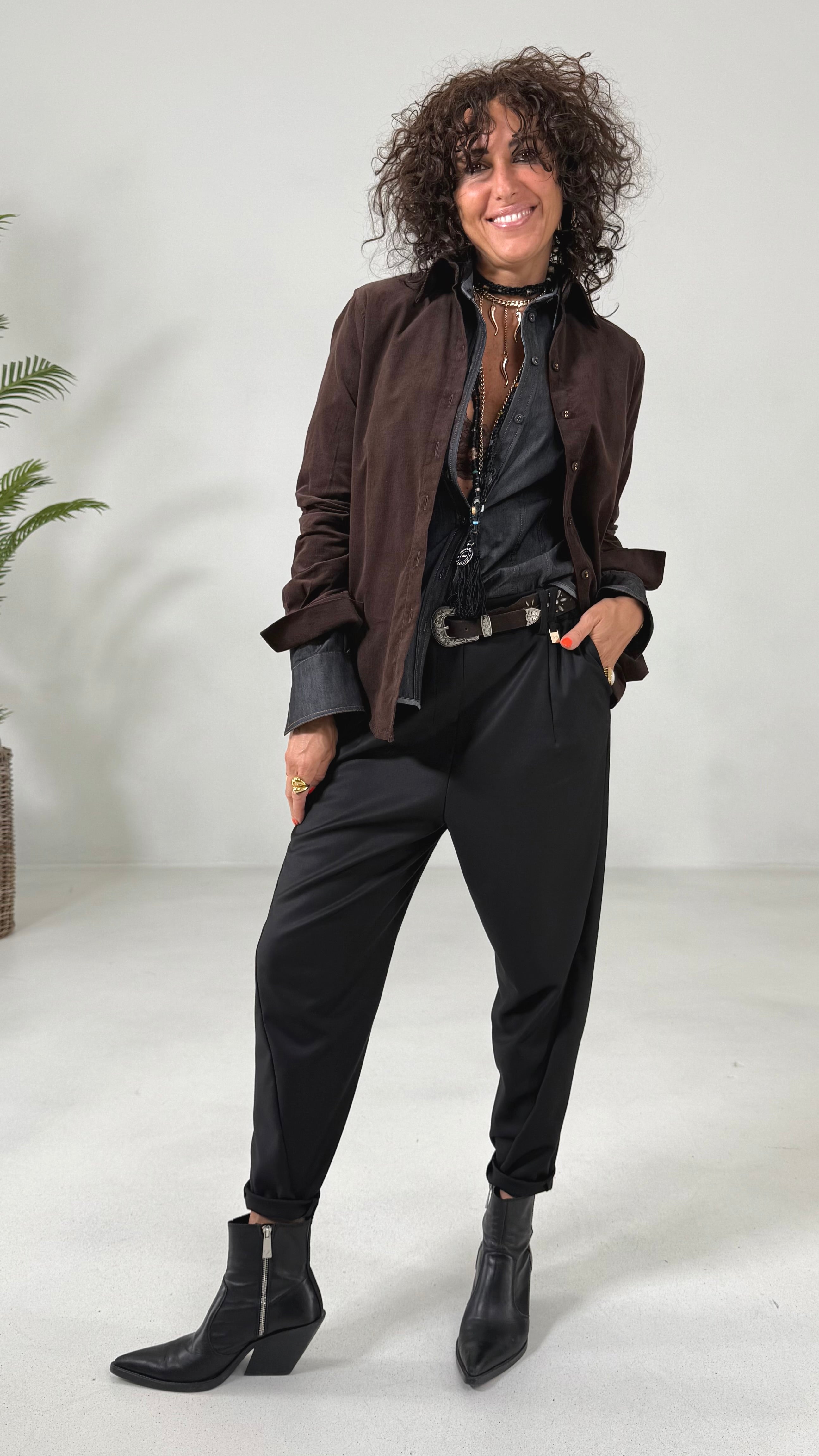 BAGGY CAVALLO BASSO IN FLANELLA PETTINATA