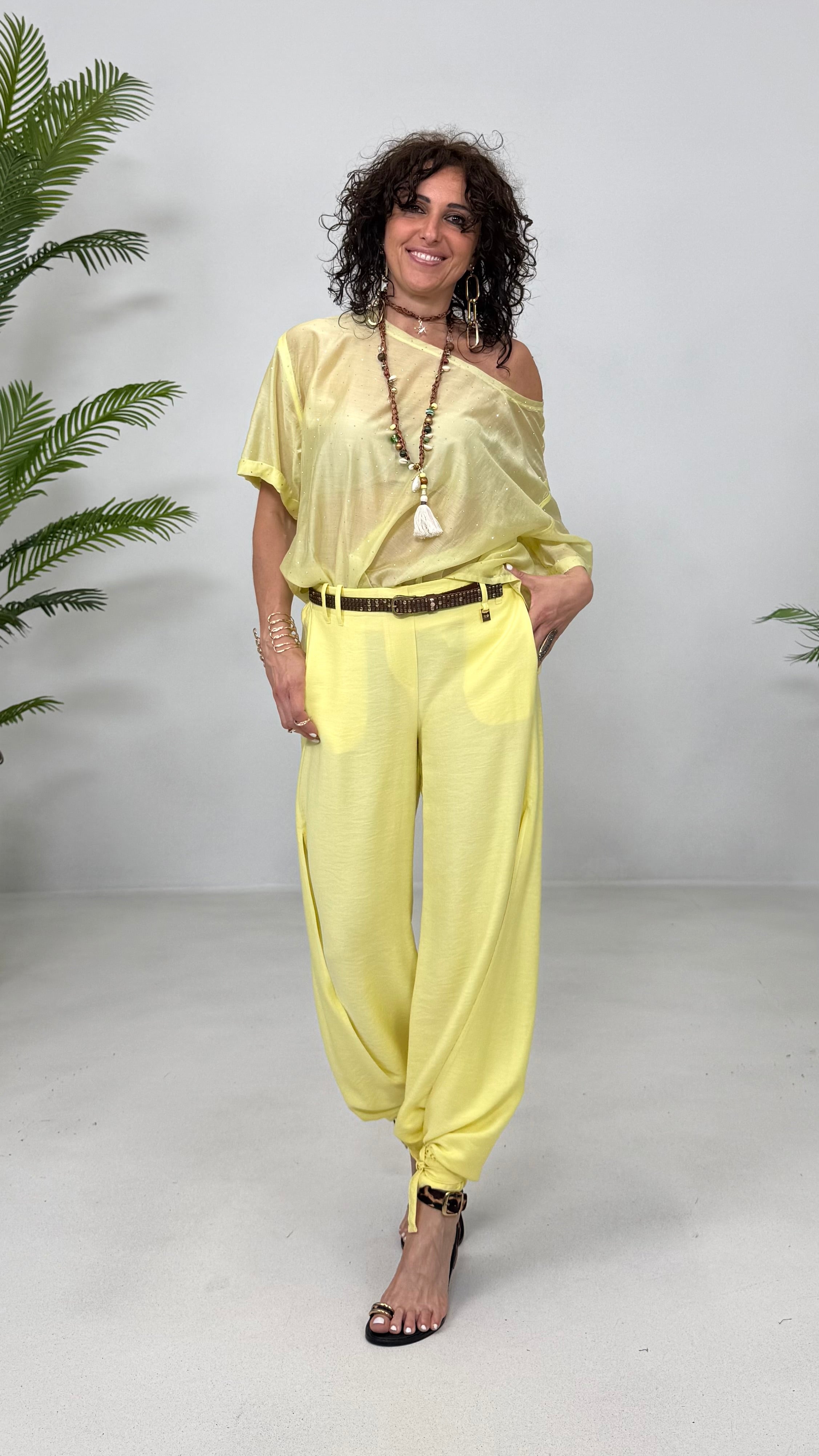 PANTALONE ODALISCA CON SPACCHI IN VISCOSA CRASH