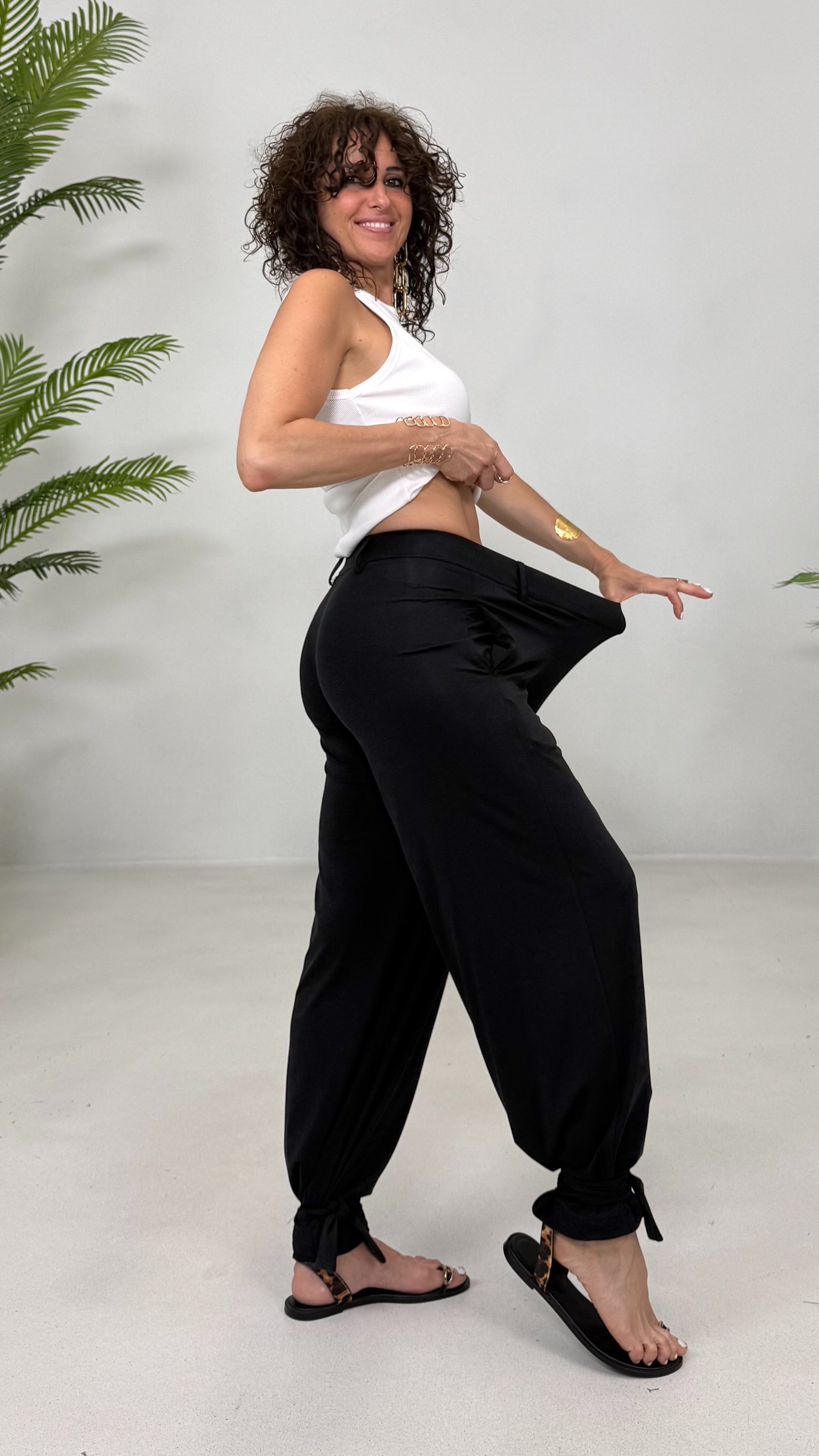 PANTALONE LACCI AL FONDO IN JERSEY LYOCELL ELASTICO