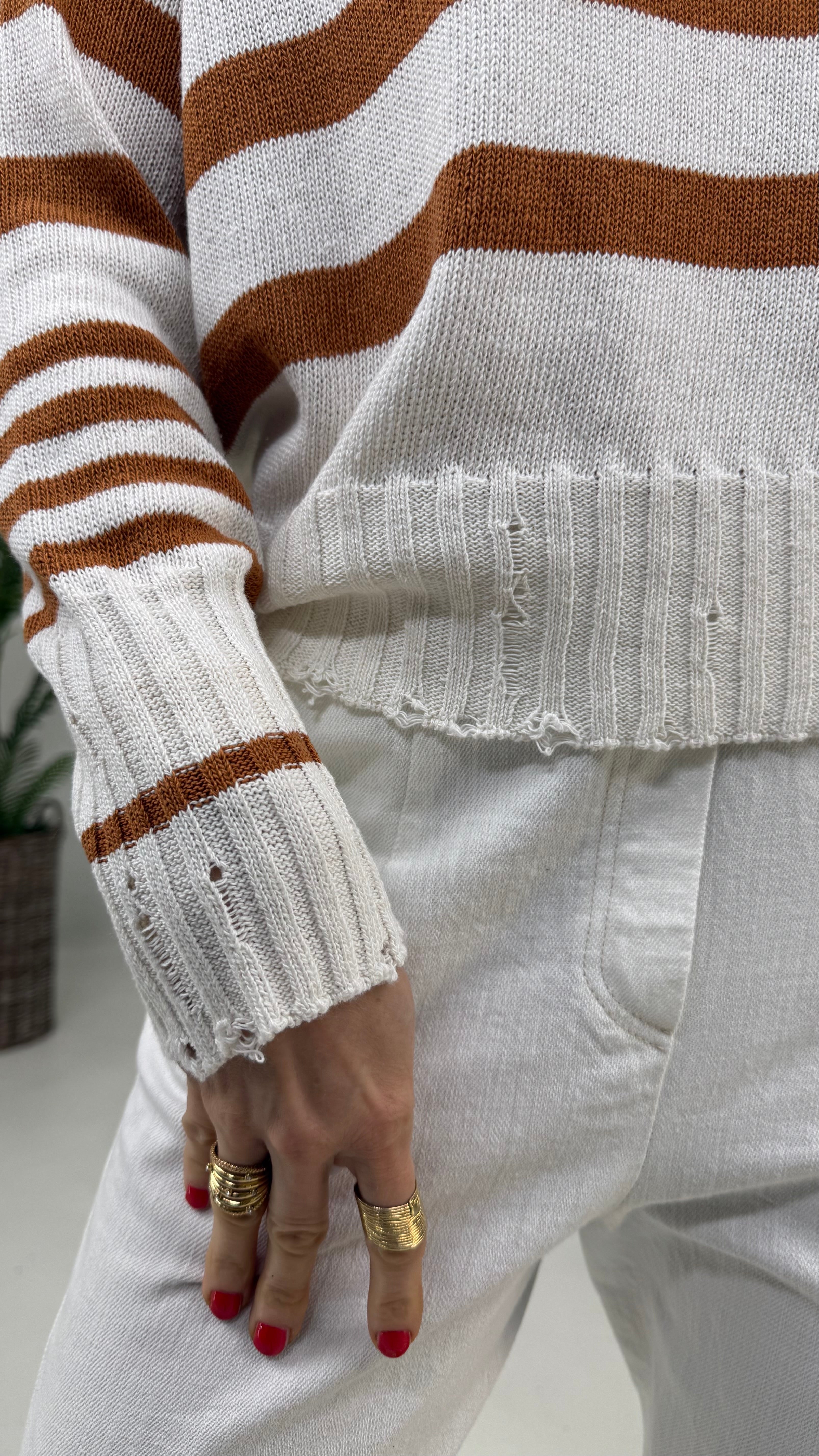 MAGLIA A RIGHE IN COTONE CON ROTTURE