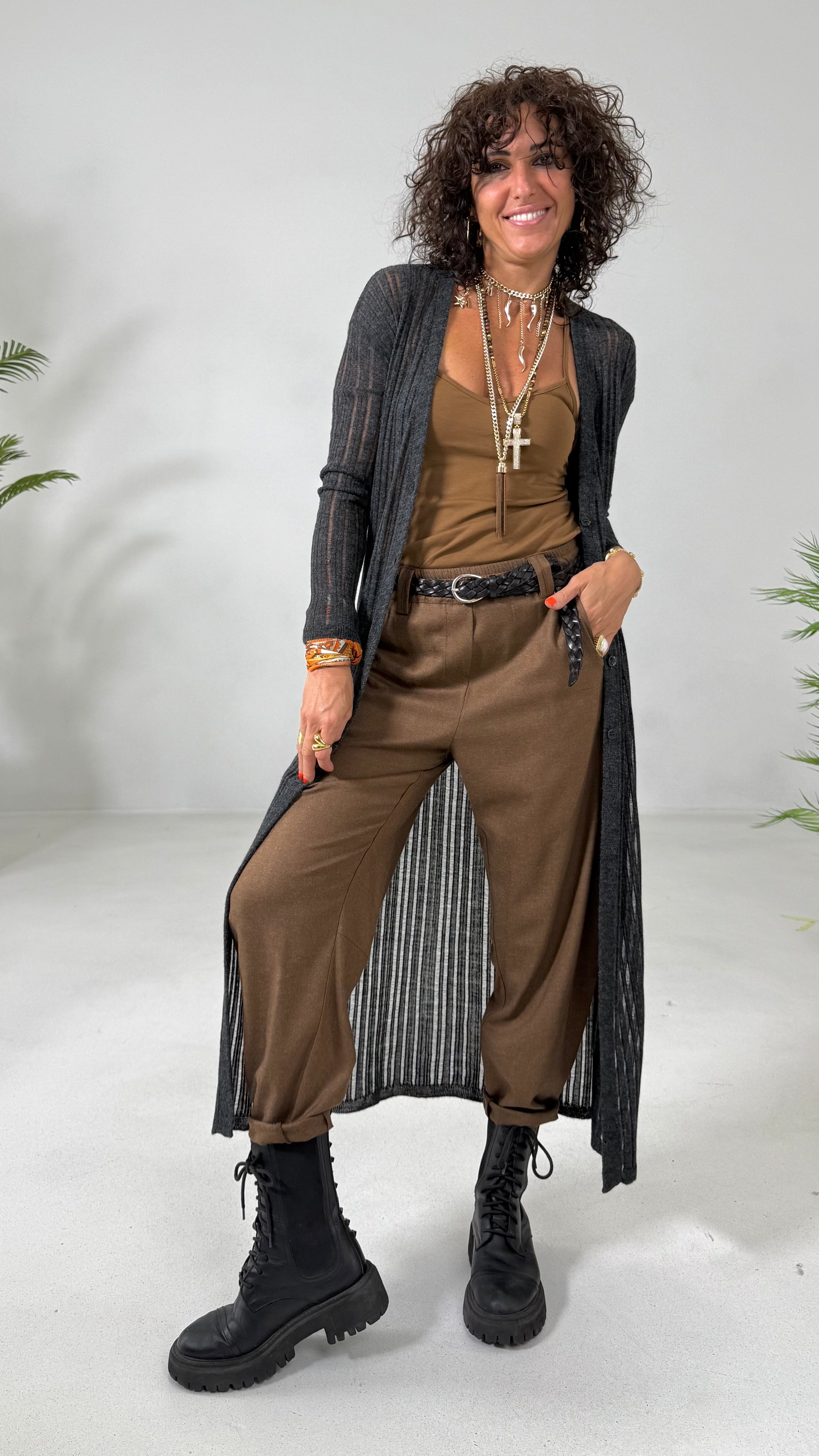 CARDIGAN LUNGO IN LANA VISCOSA PUNTO TRAFORATO