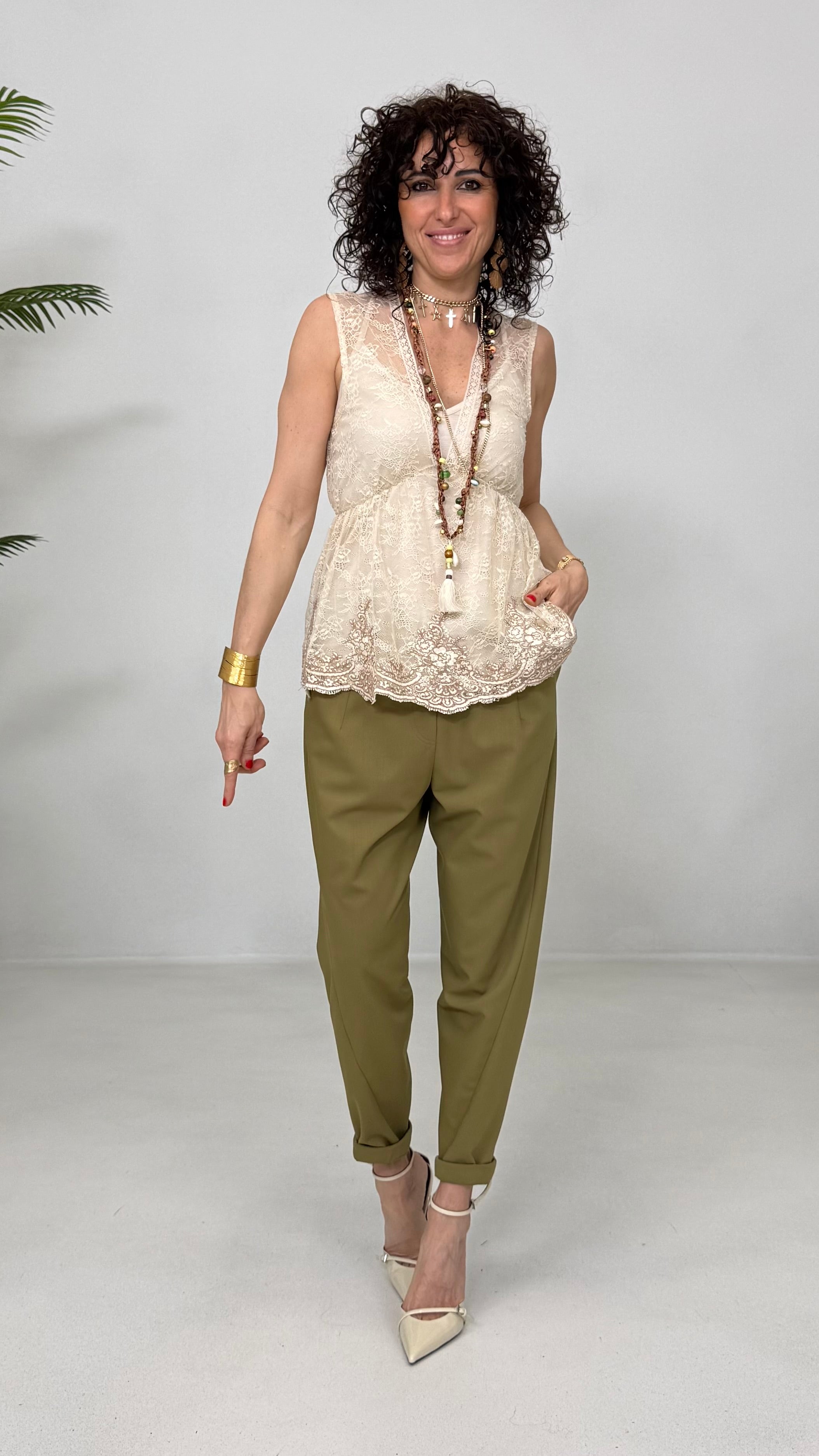 TWINSET TOP PIZZO RICAMATO PIÙ TOP IN JERSEY MODAL