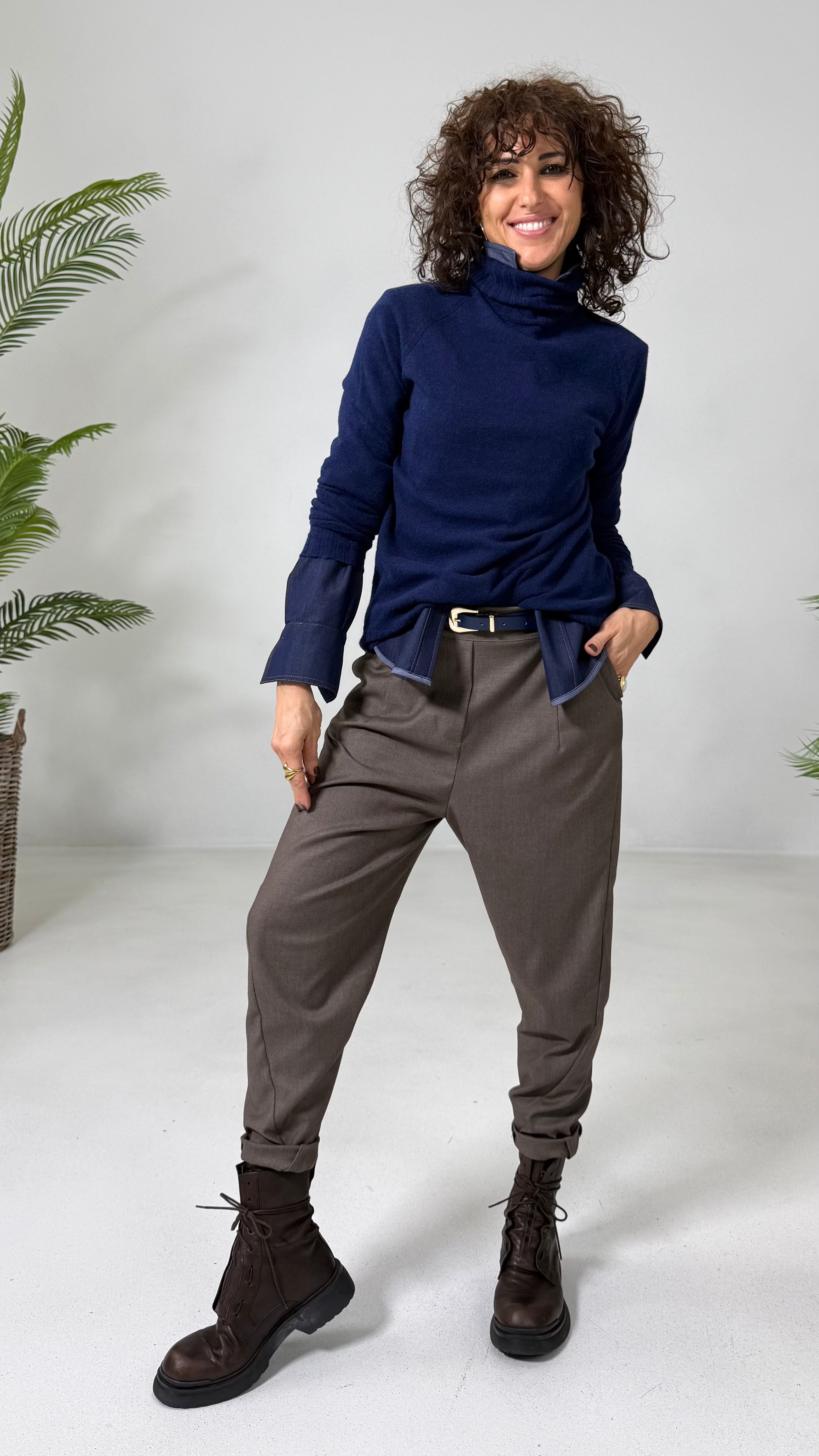 BAGGY CAVALLO BASSO IN FLANELLA PETTINATA