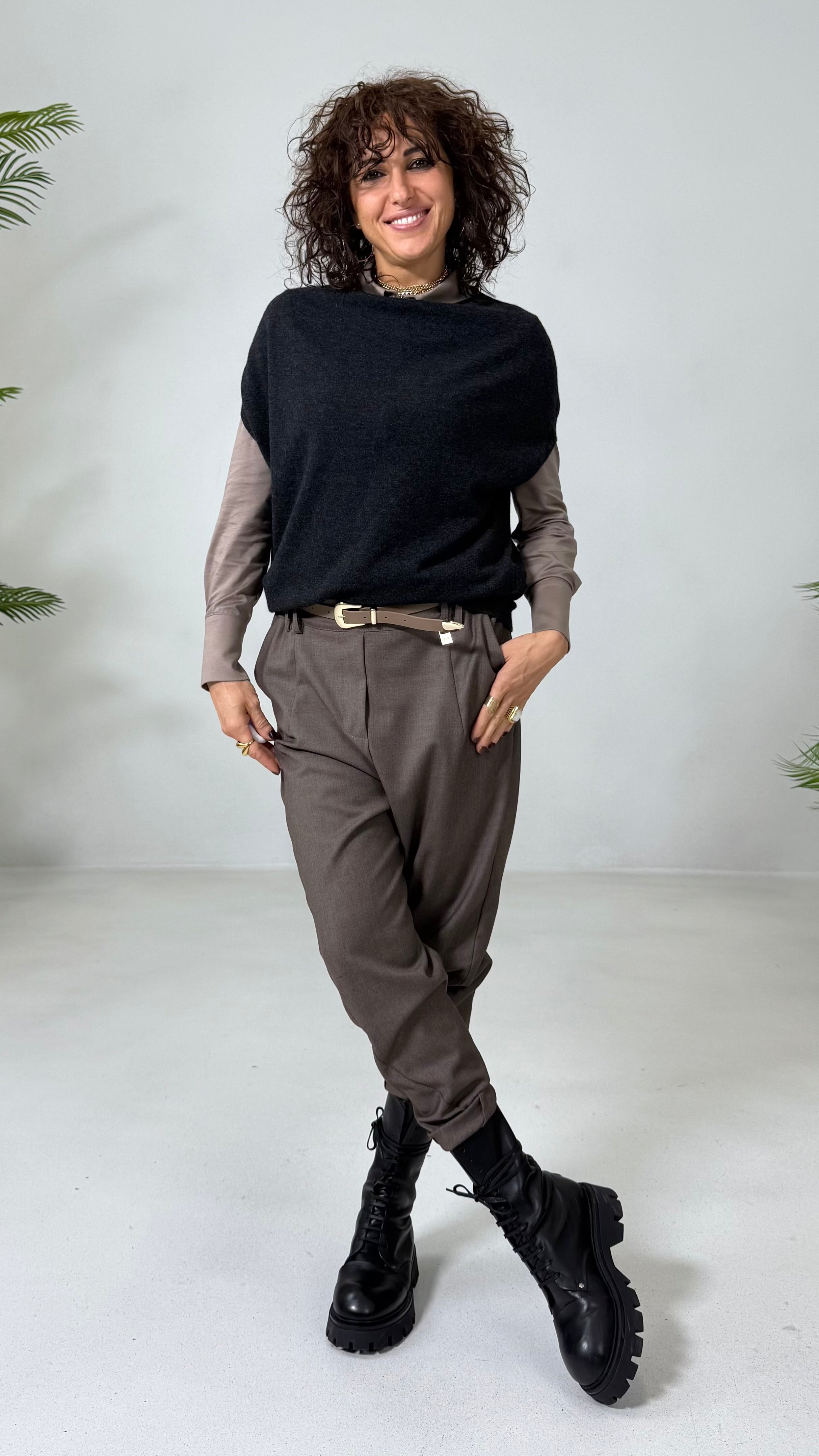 BAGGY CAVALLO BASSO IN FLANELLA PETTINATA