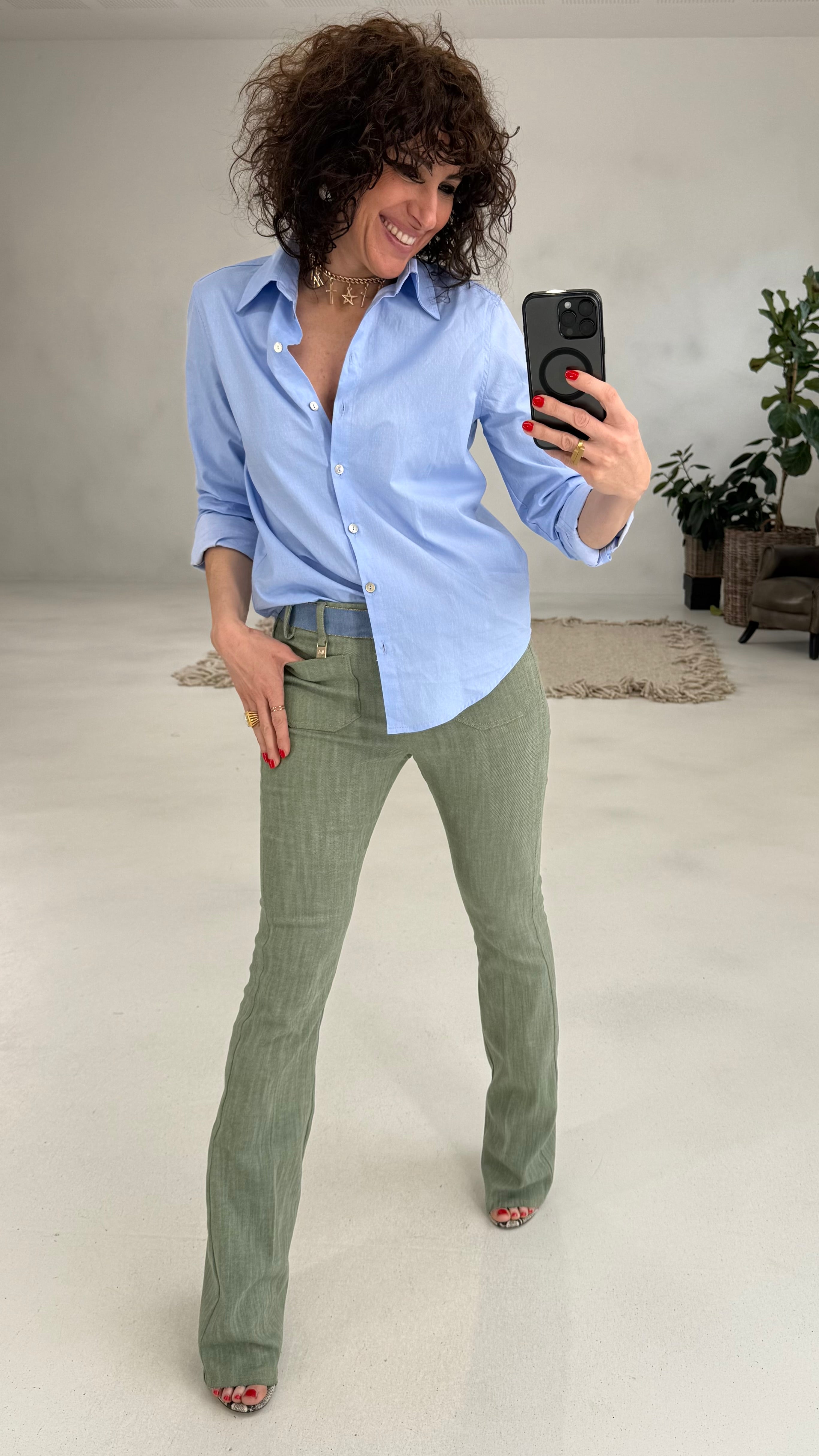 810 P25 VERDE PANTALONE ZAMPA TRAMA JEAANS ELASTICO