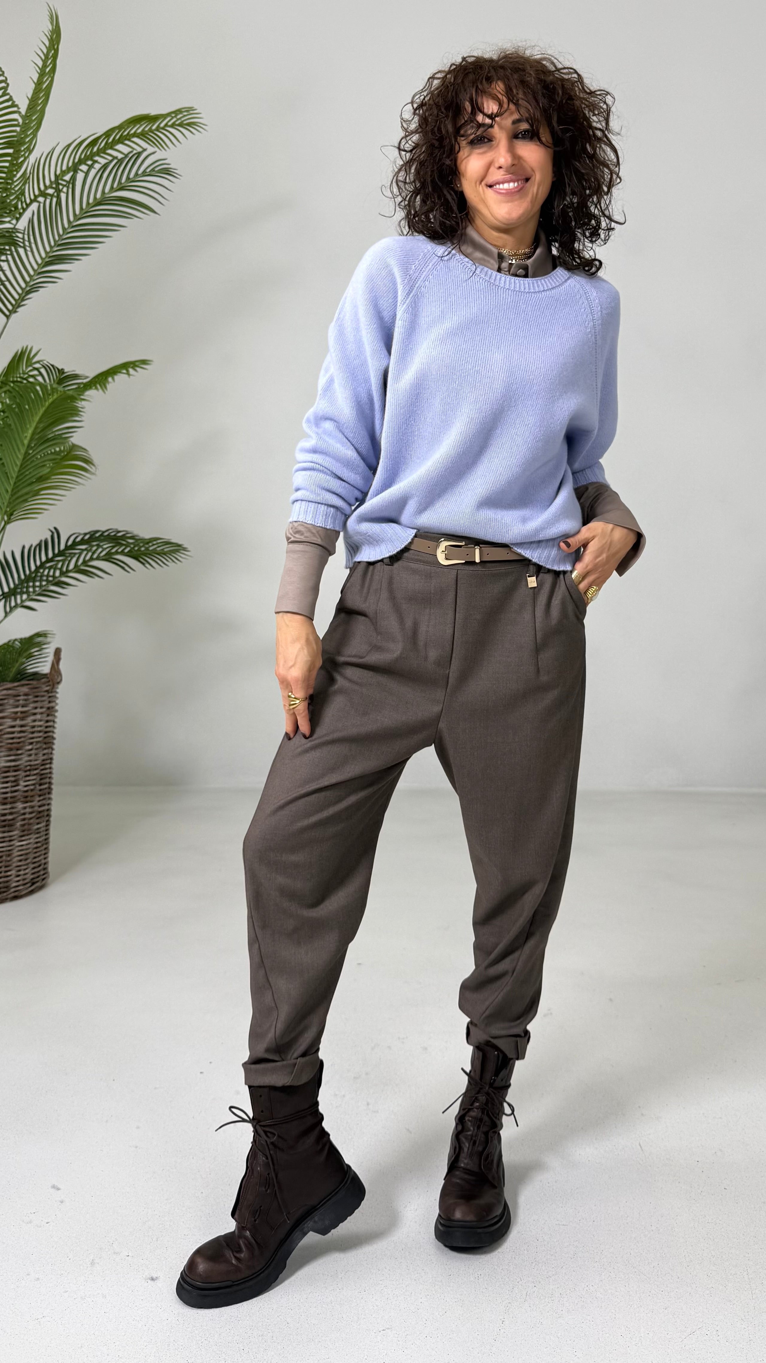 BAGGY CAVALLO BASSO IN FLANELLA PETTINATA