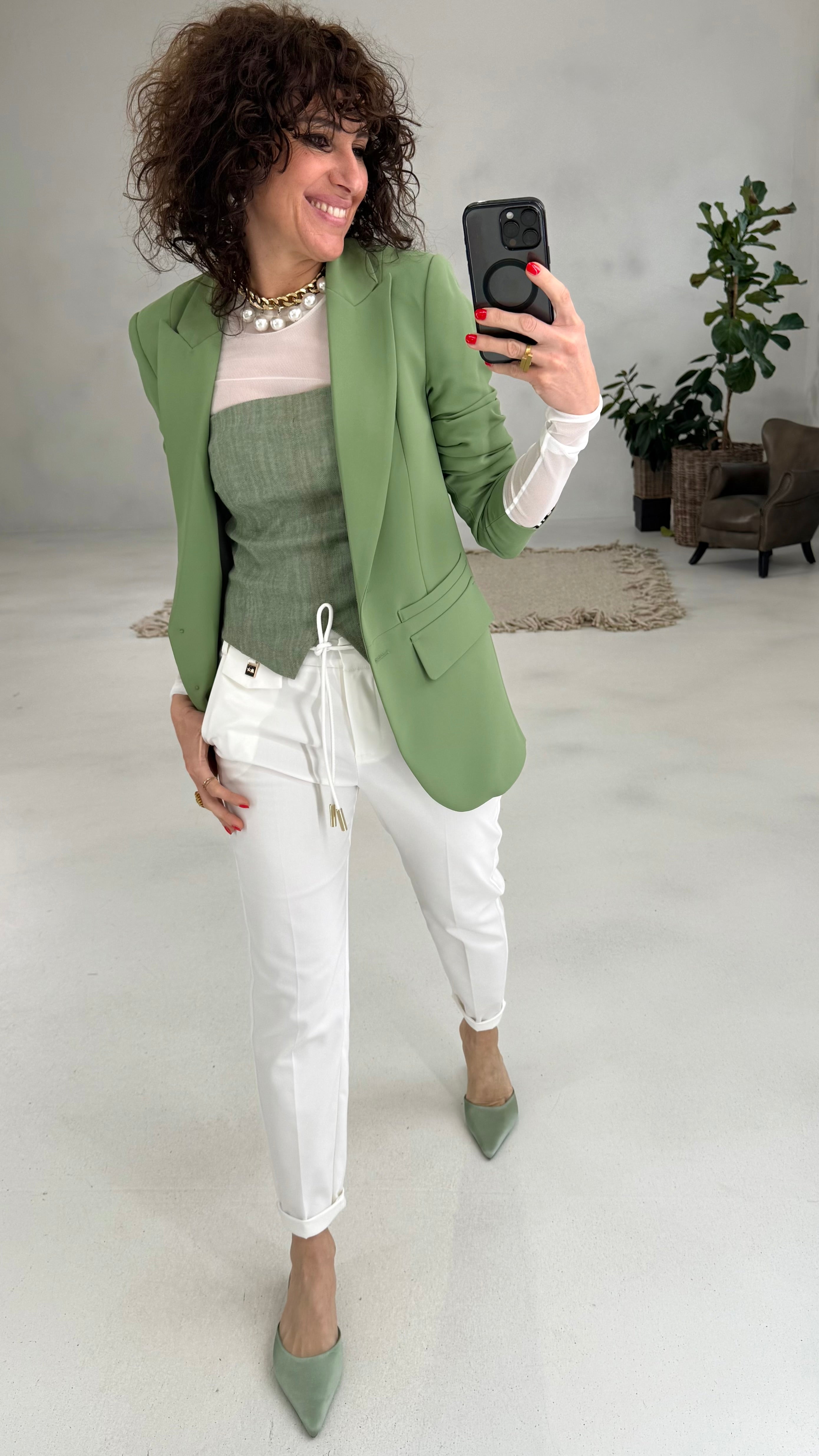 705 P25 VERDE TOP BUSTINO TRAMA JEANS CON BRETELLE STACCABILI