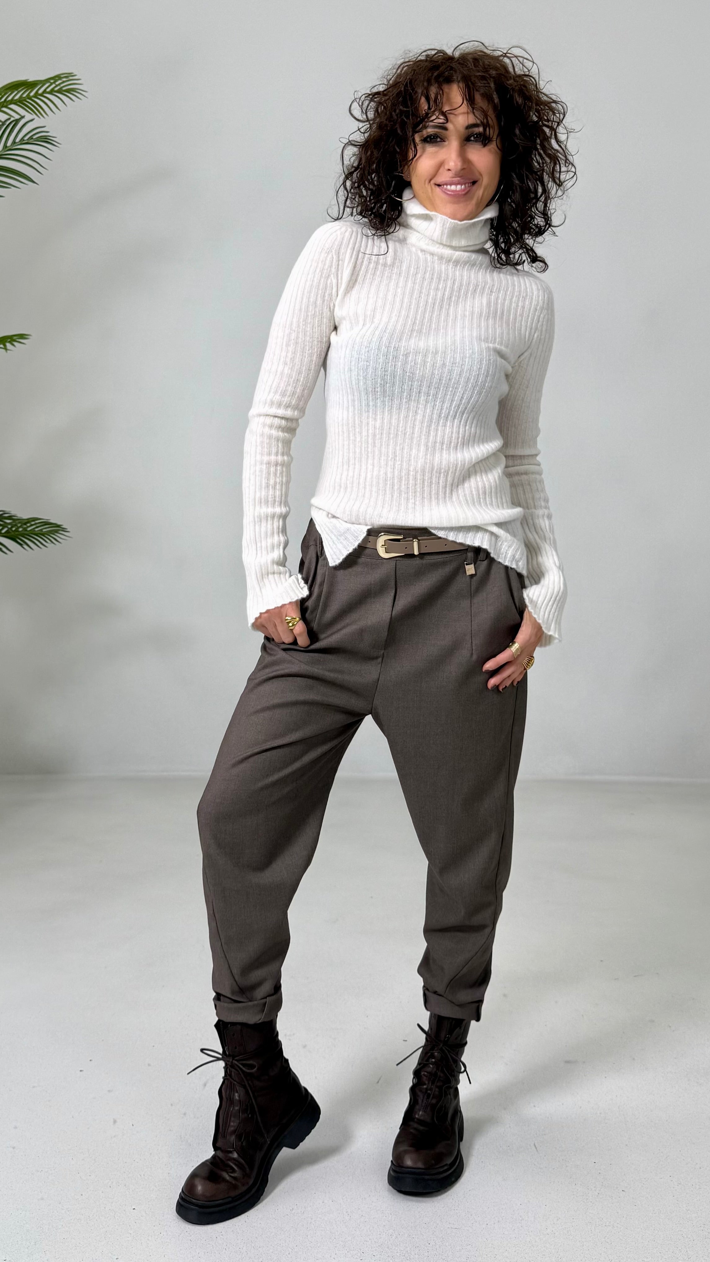 BAGGY CAVALLO BASSO IN FLANELLA PETTINATA