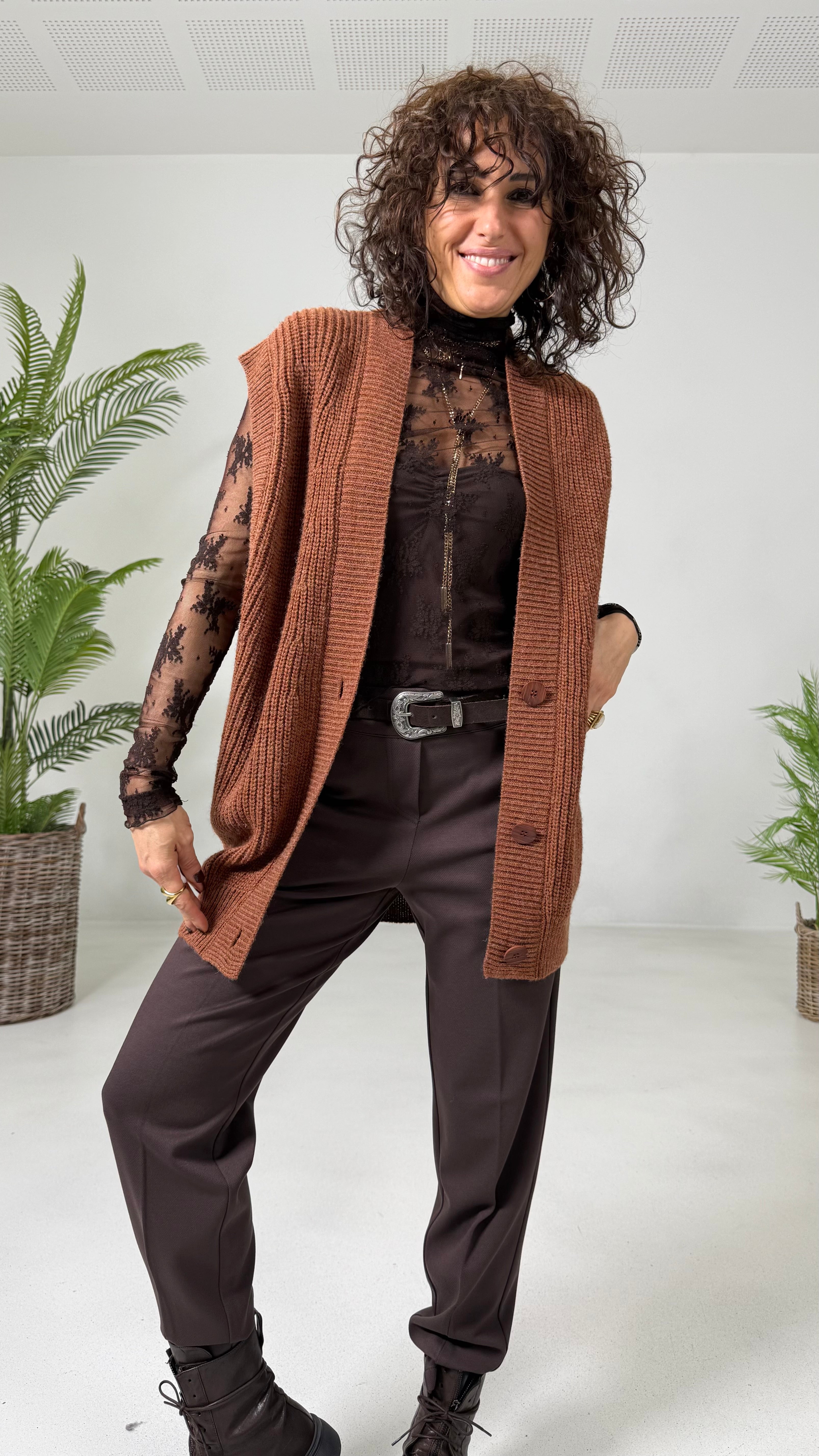 GILET LUNGO IN MISTO LANA E ALPACA