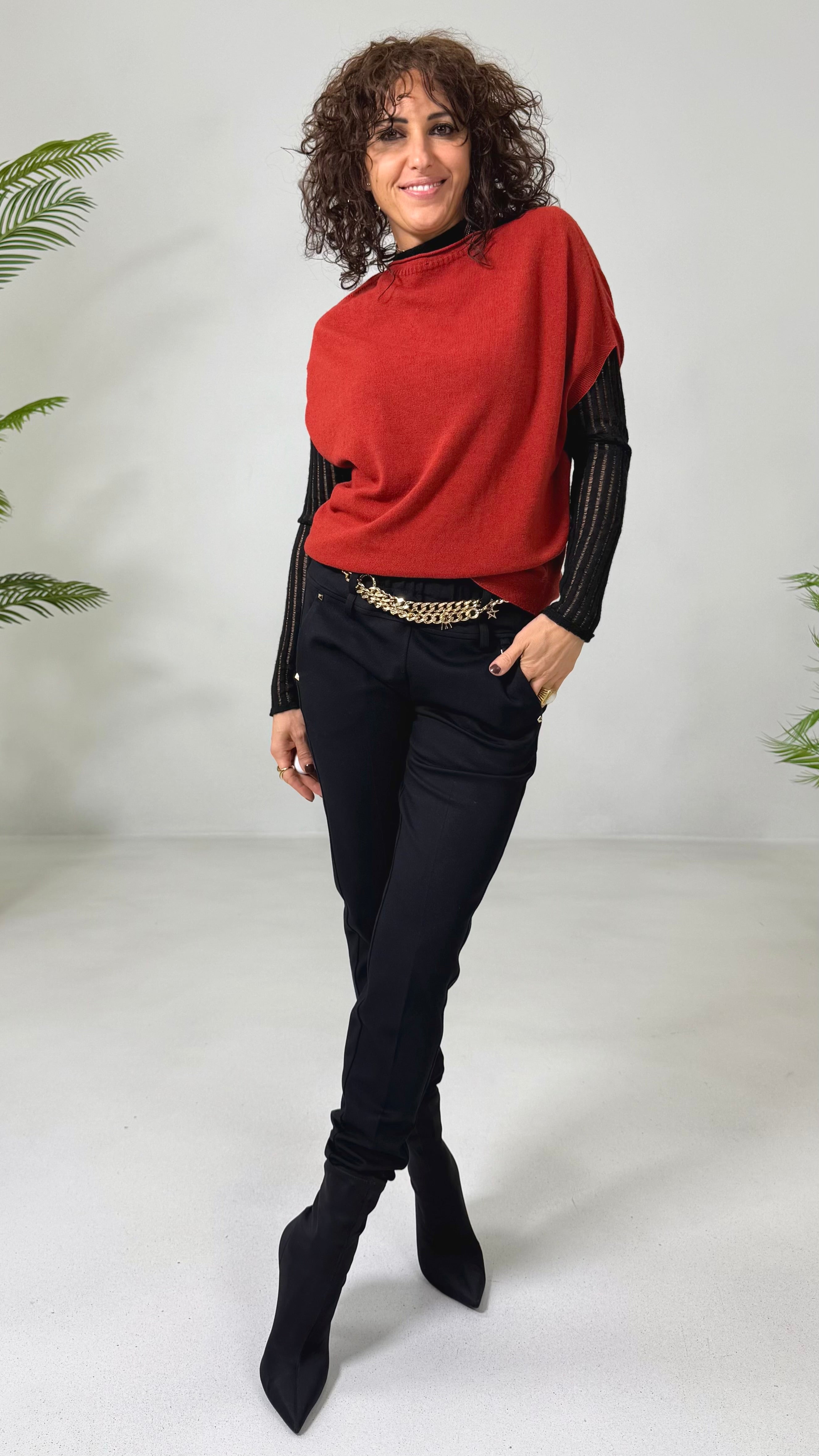 MAGLIA GILET CON MANICA SCESA IN MISTO CASHMERE