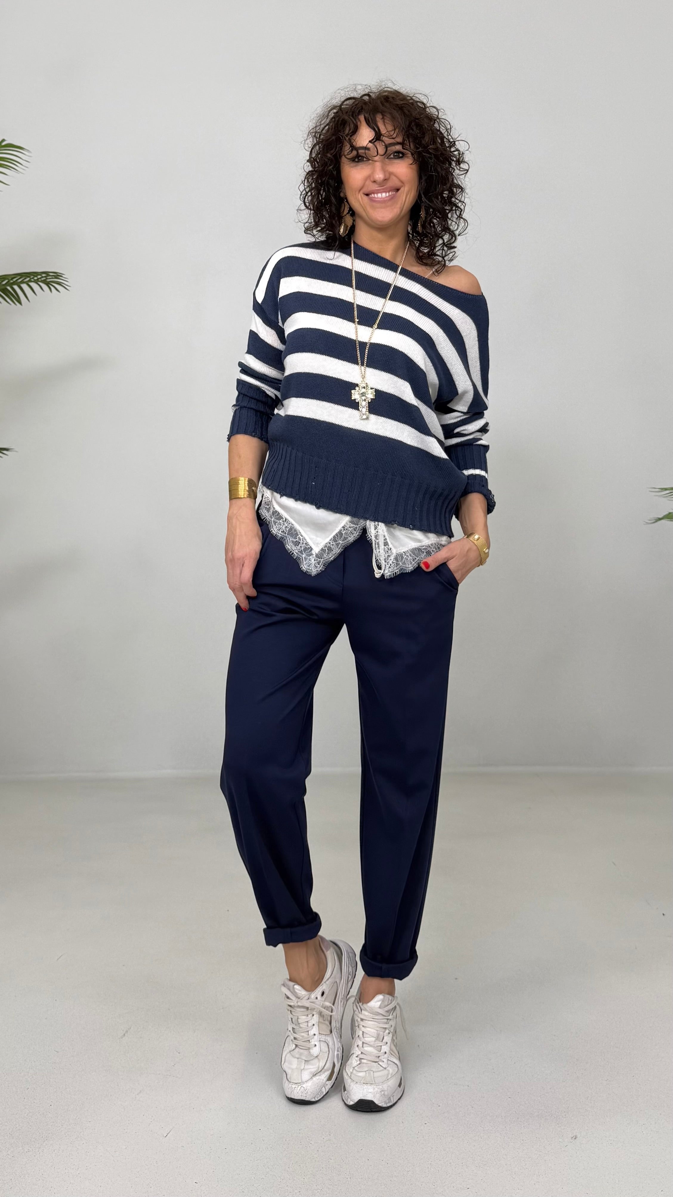 MAGLIA A RIGHE IN COTONE CON ROTTURE