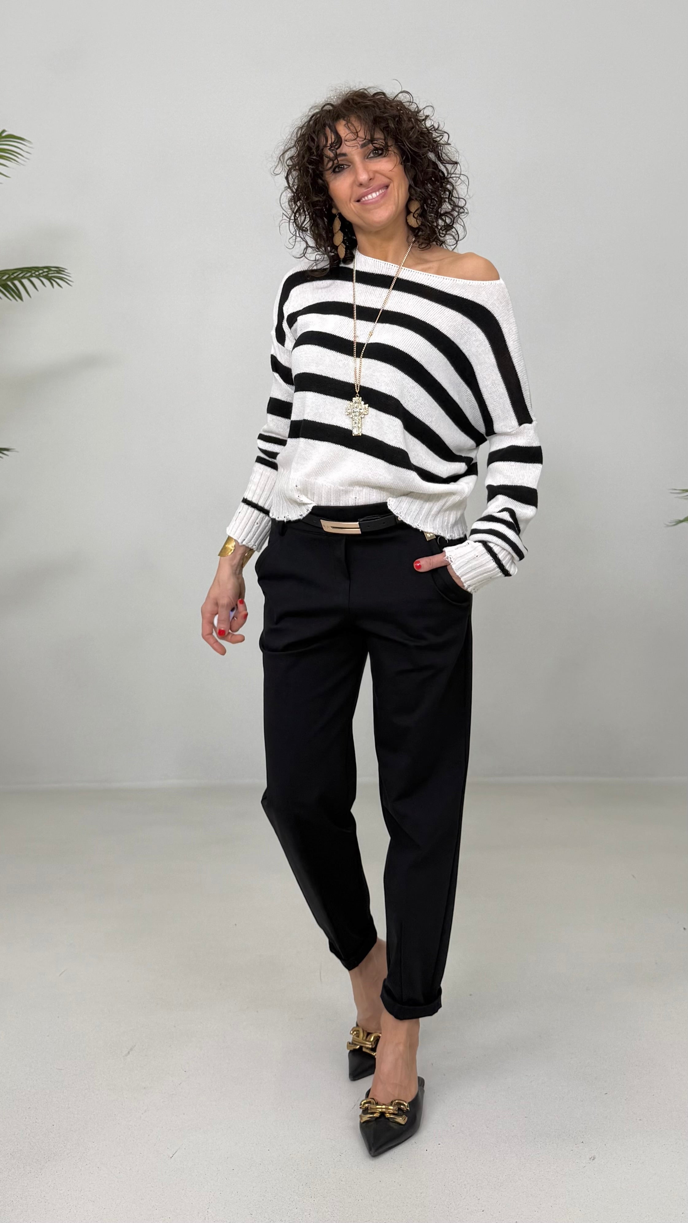 MAGLIA A RIGHE IN COTONE CON ROTTURE