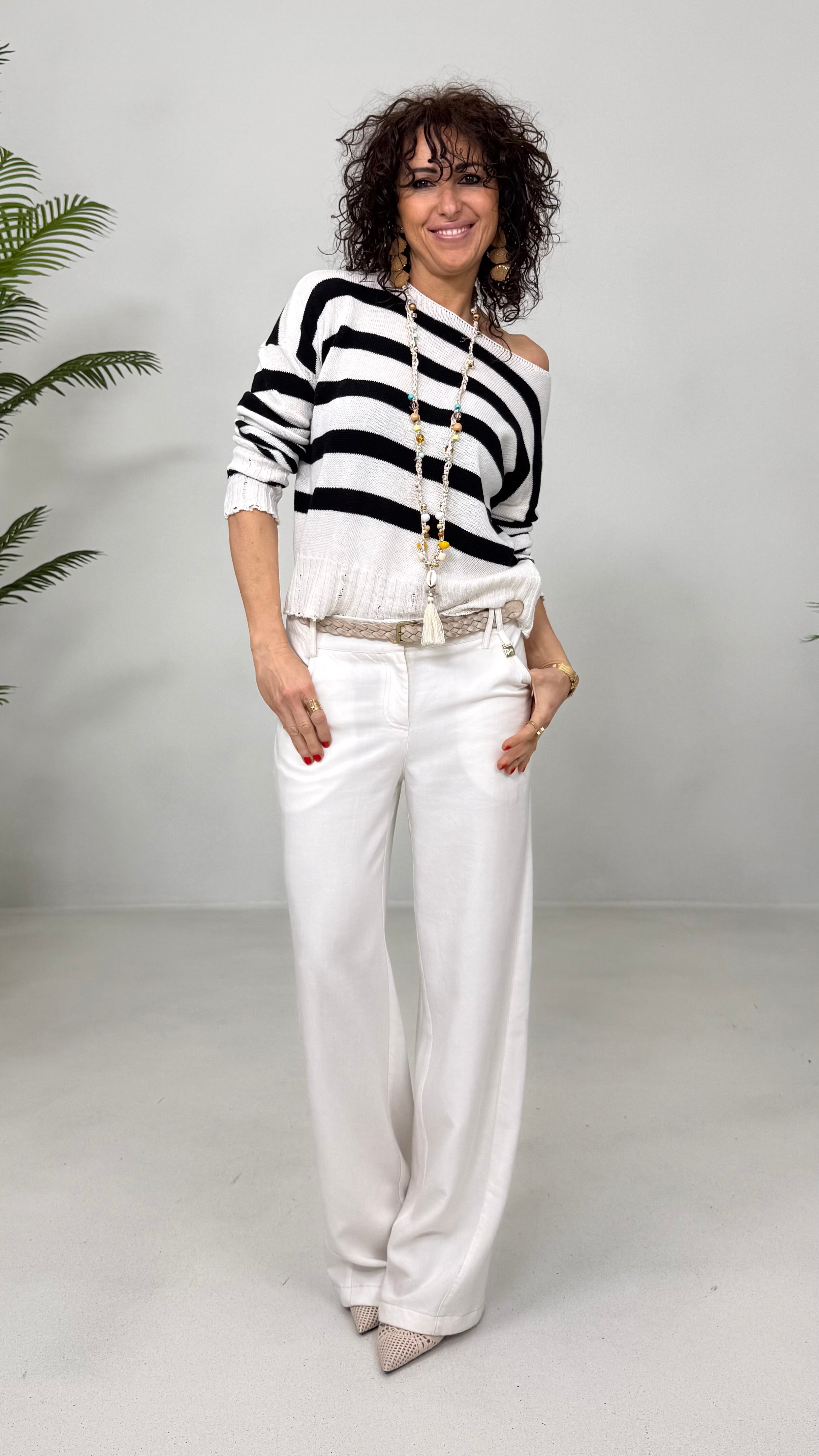 MAGLIA A RIGHE IN COTONE CON ROTTURE