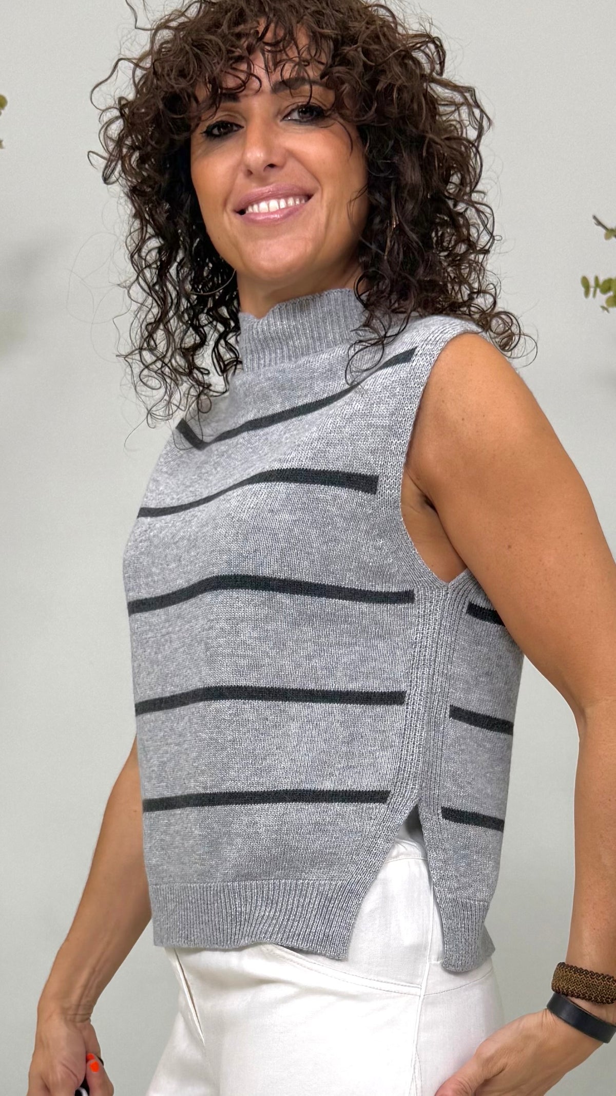 GILET A RIGHE IN MISTO CASHMERE